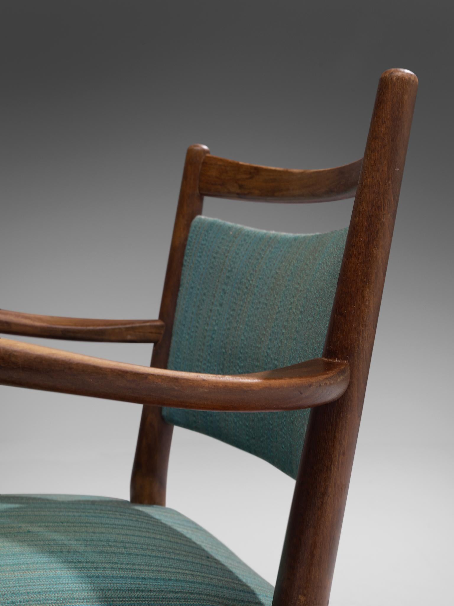 Large Set of Fourteen Danish Armchairs with Turquois Upholstery 4