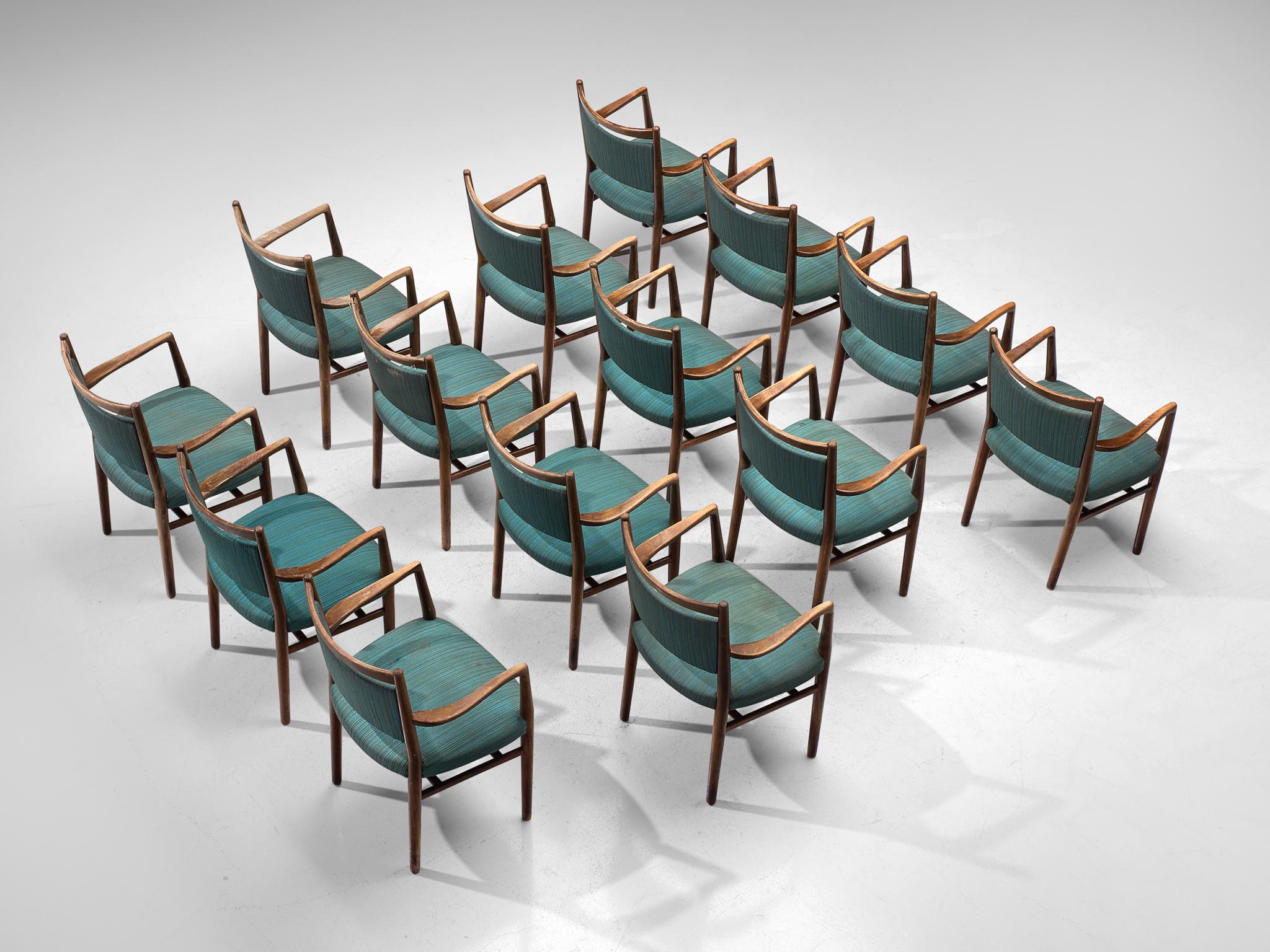 Large Set of Fourteen Danish Armchairs with Turquois Upholstery im Zustand „Gut“ in Waalwijk, NL