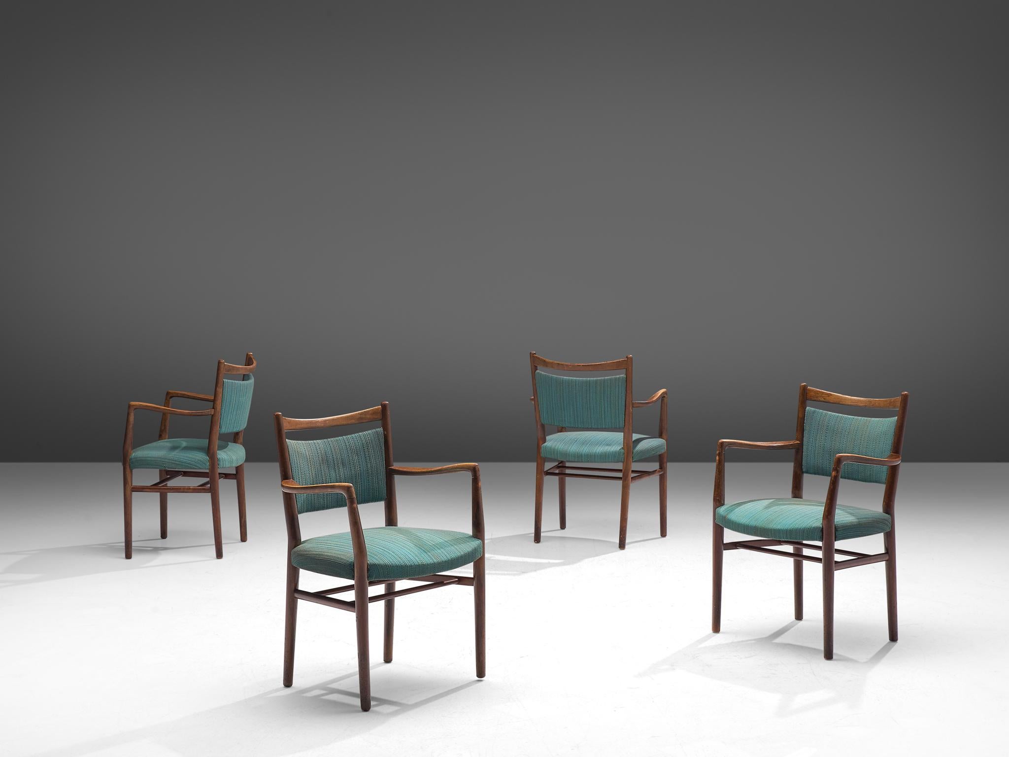 Large Set of Fourteen Danish Armchairs with Turquois Upholstery (Stoff)
