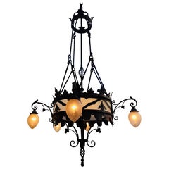 Large set of French Gothic Wrought Iron Chandeliers