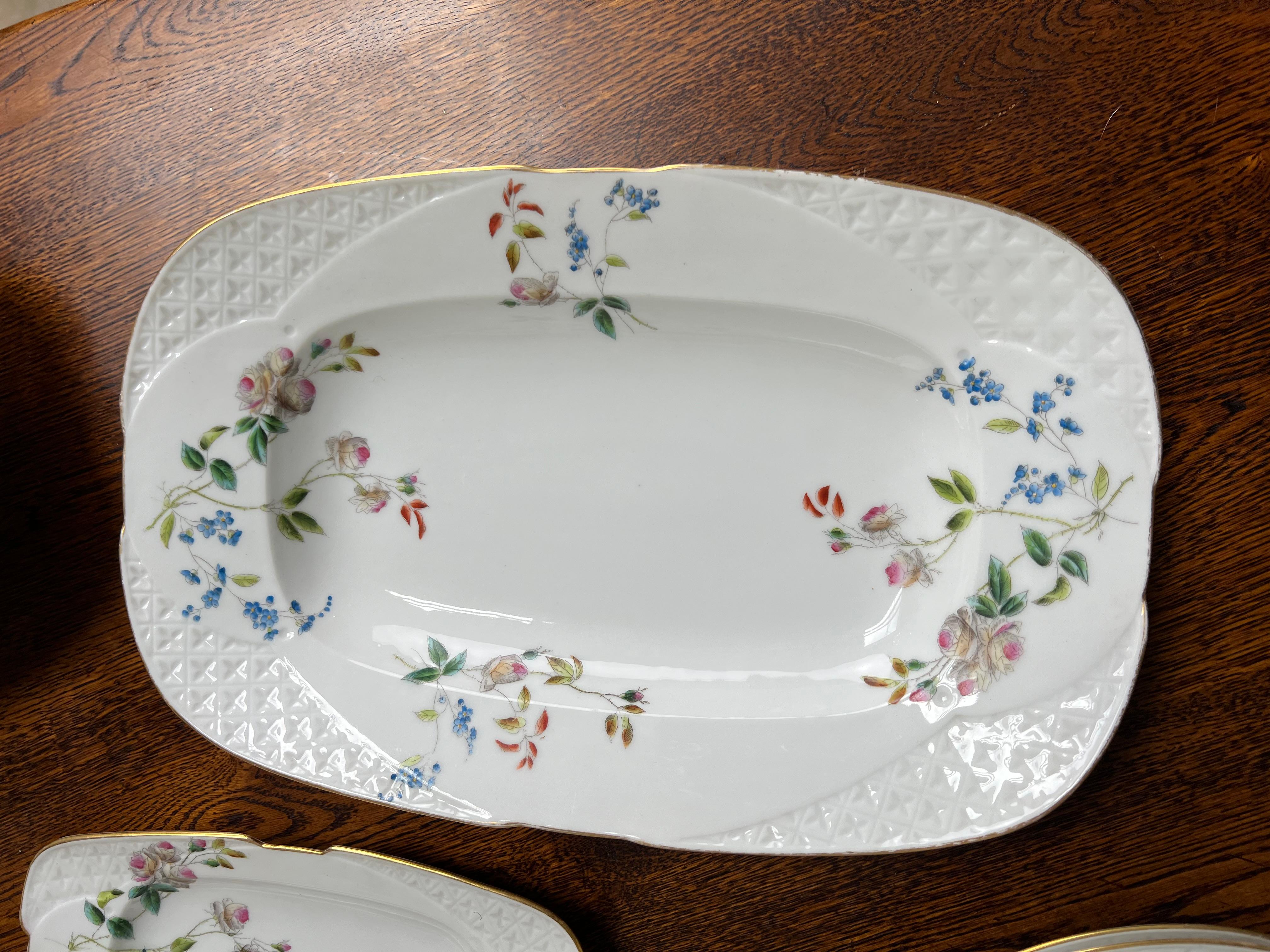 Large Set of French Louis XV Style Porcelain Tableware with Pink and Blue For Sale 5