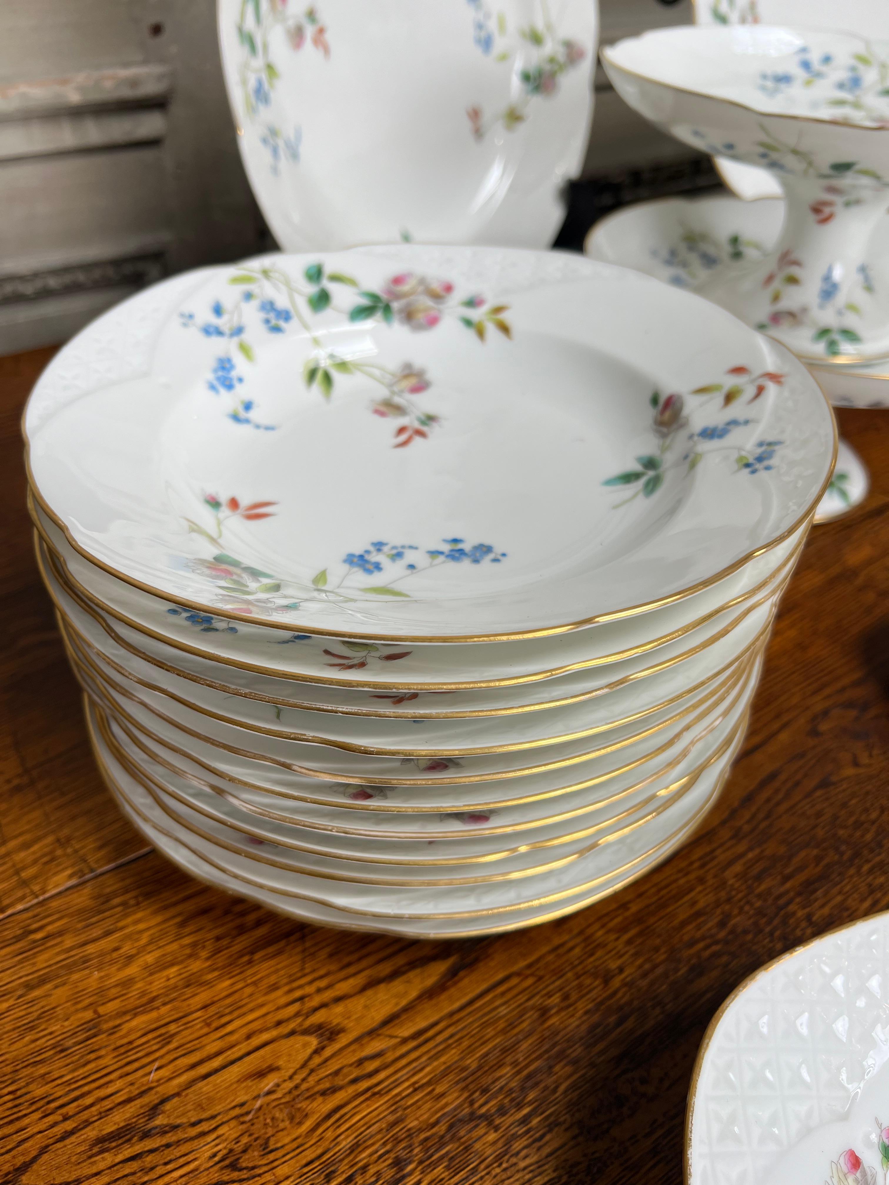 Large Set of French Louis XV Style Porcelain Tableware with Pink and Blue For Sale 4
