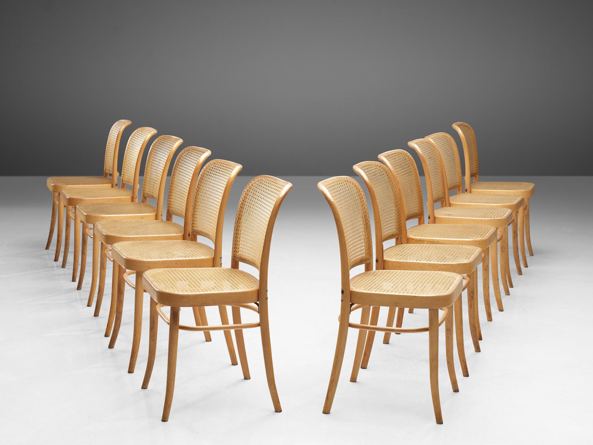 TON, Set of dining chairs model '811', bentwood and plastic webbing, Czech Republic, 1950s.

These iconic chairs made after the design by Josef Hoffmann in the 1920s and manufactured by TON in the 1950s. TON was founded after WWII in former Thonet