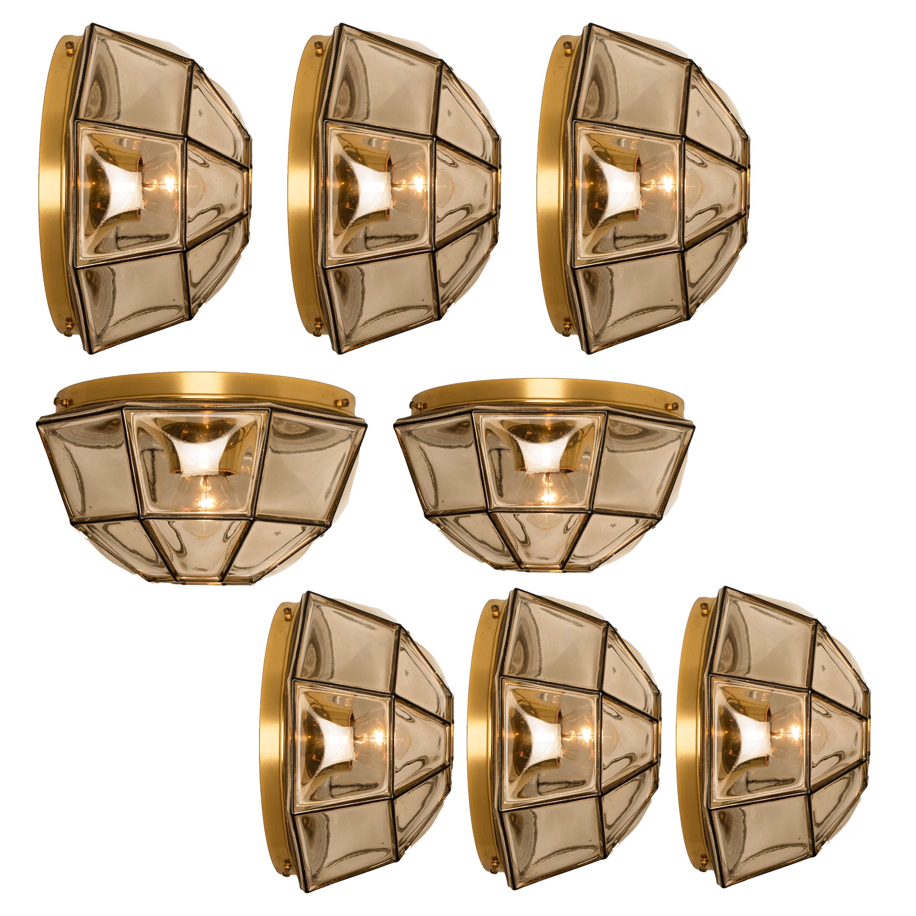 One of the Six Iron and Clear Glass Flush Mounts/Wall Lights by Limburg