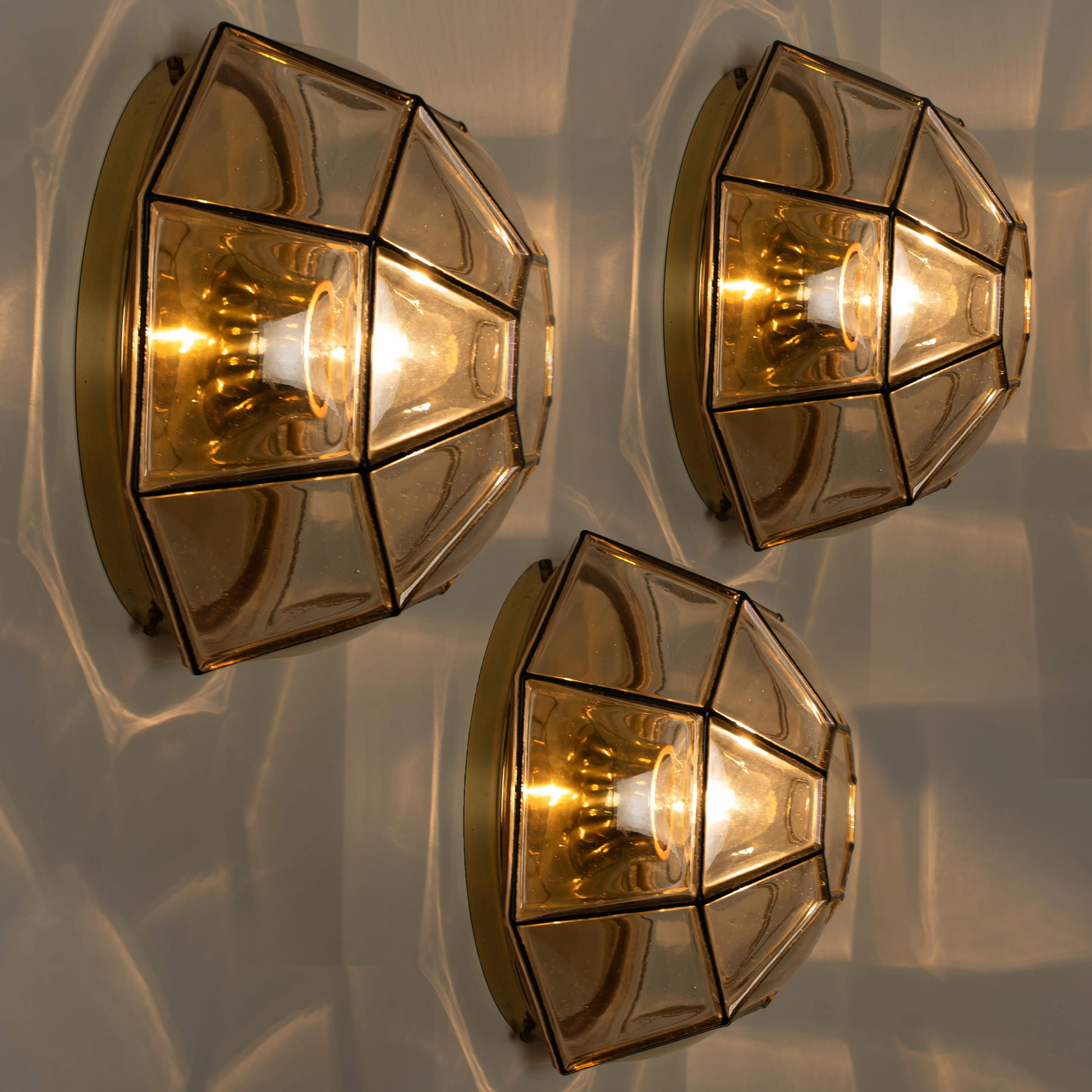 Mid-Century Modern Large Set of Iron and Clear Glass Flush Mounts/Wall Lights by Limburg, 1960s