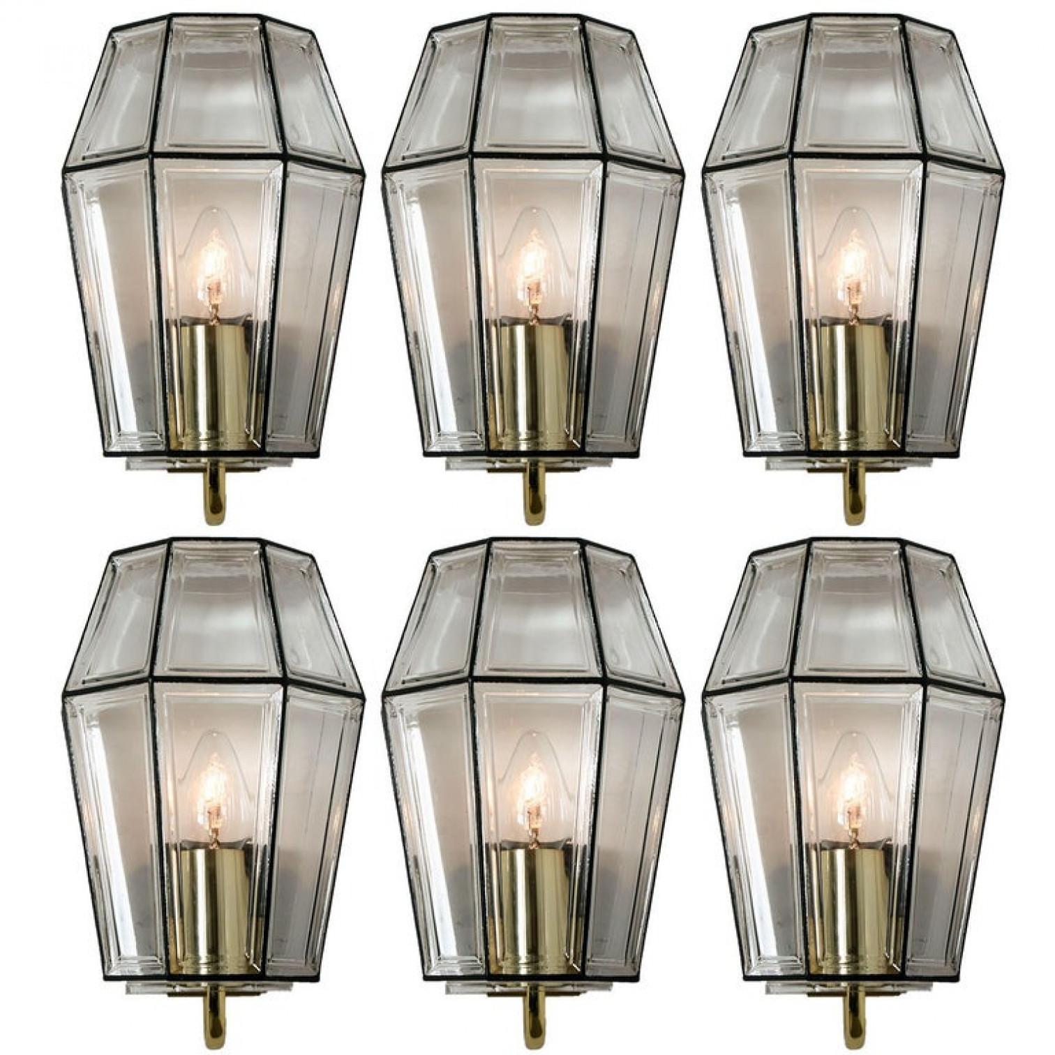 Large Set of Iron and Clear Glass Wall Lights by Glashütte Limburg, 1960 For Sale 3