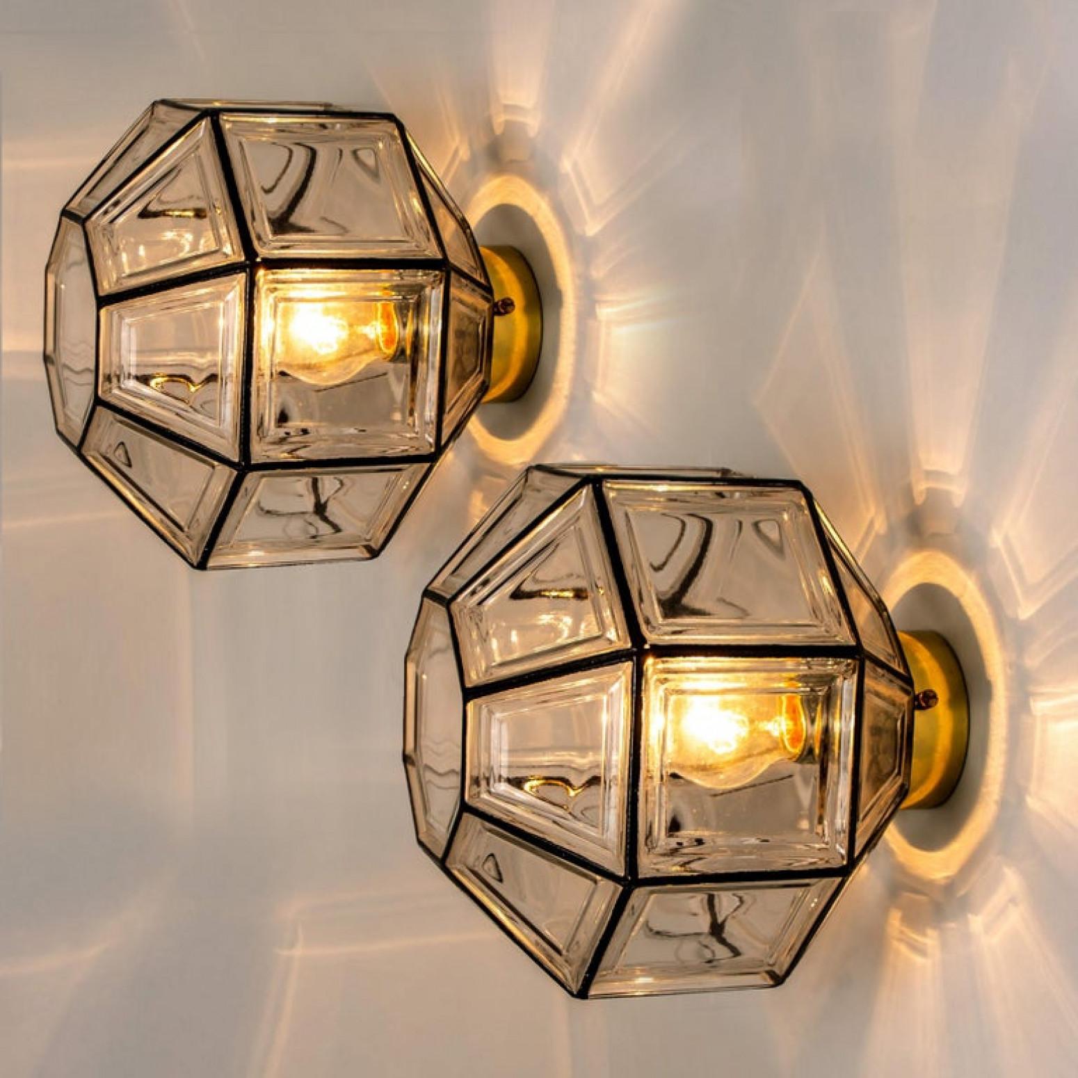 Large Set of Iron and Clear Glass Wall Lights by Glashütte Limburg, 1960 For Sale 6