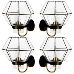 Large Set of Iron and Clear Glass Wall Lights by Glashütte Limburg, 1960