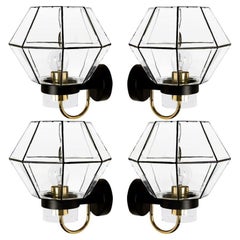 Large Set of Iron and Clear Glass Wall Lights by Glashütte Limburg, 1960