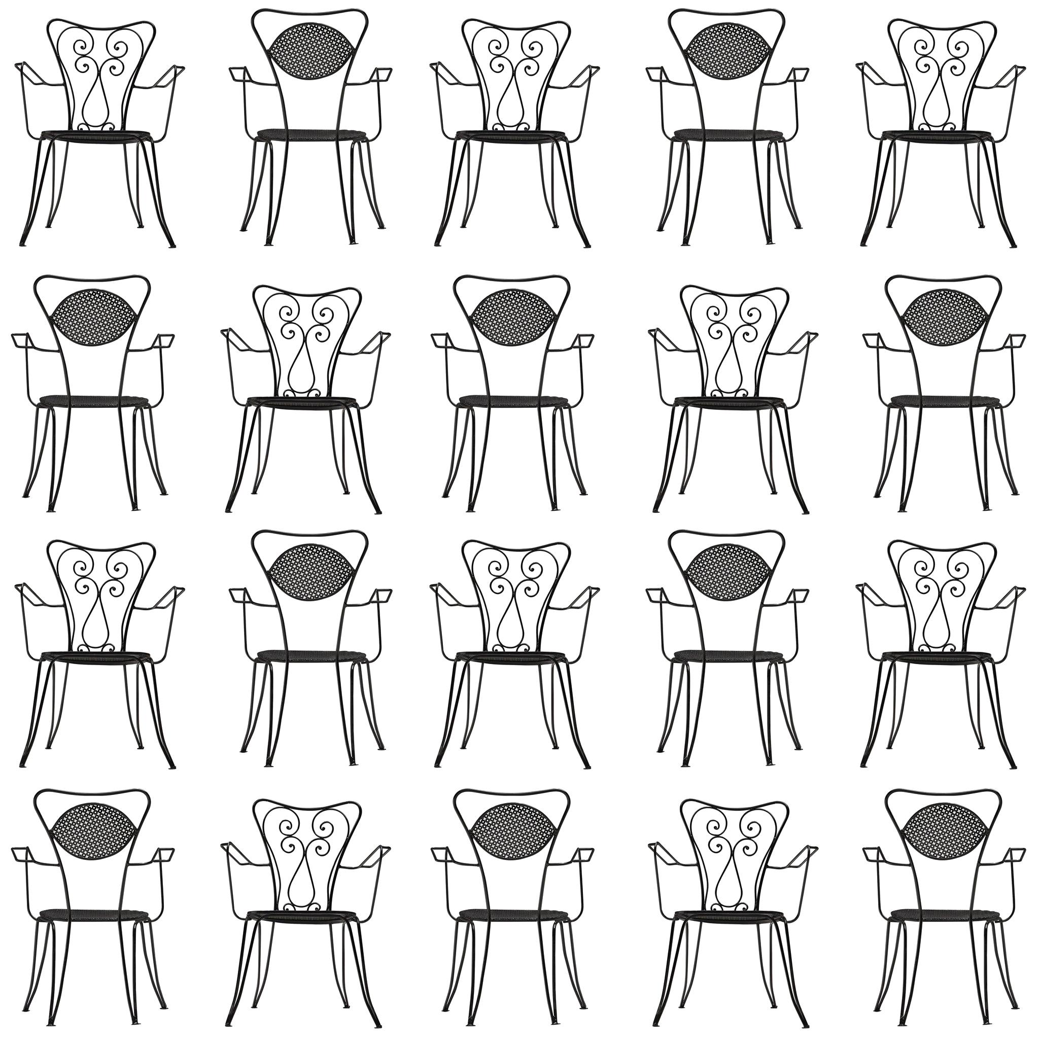 Large Set of Italian Black Patio Chairs For Sale