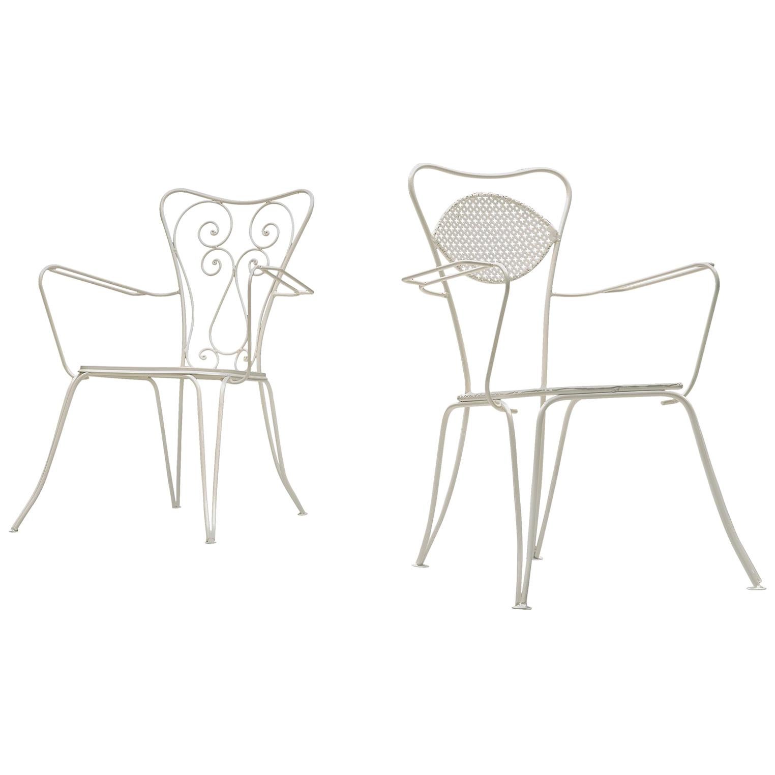 Large Set of Italian Patio Chairs with New White Coating