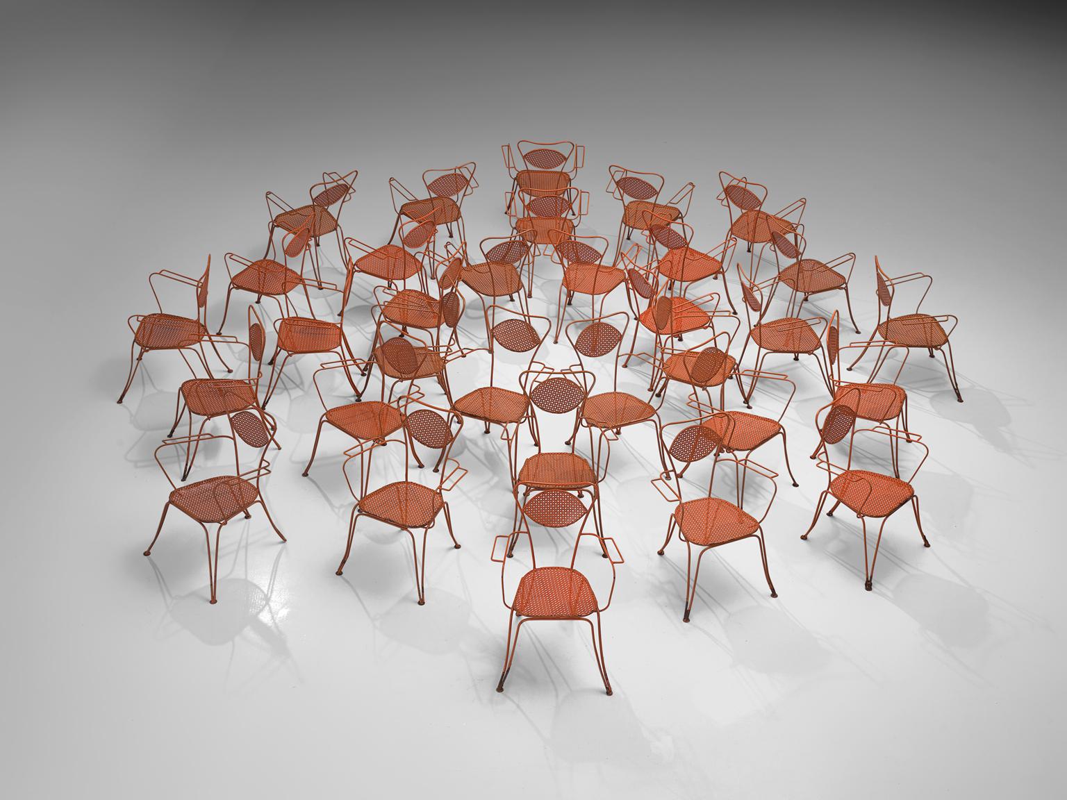 Mid-Century Modern Large Set of Italian Terra Rosa Patio Chairs + 200