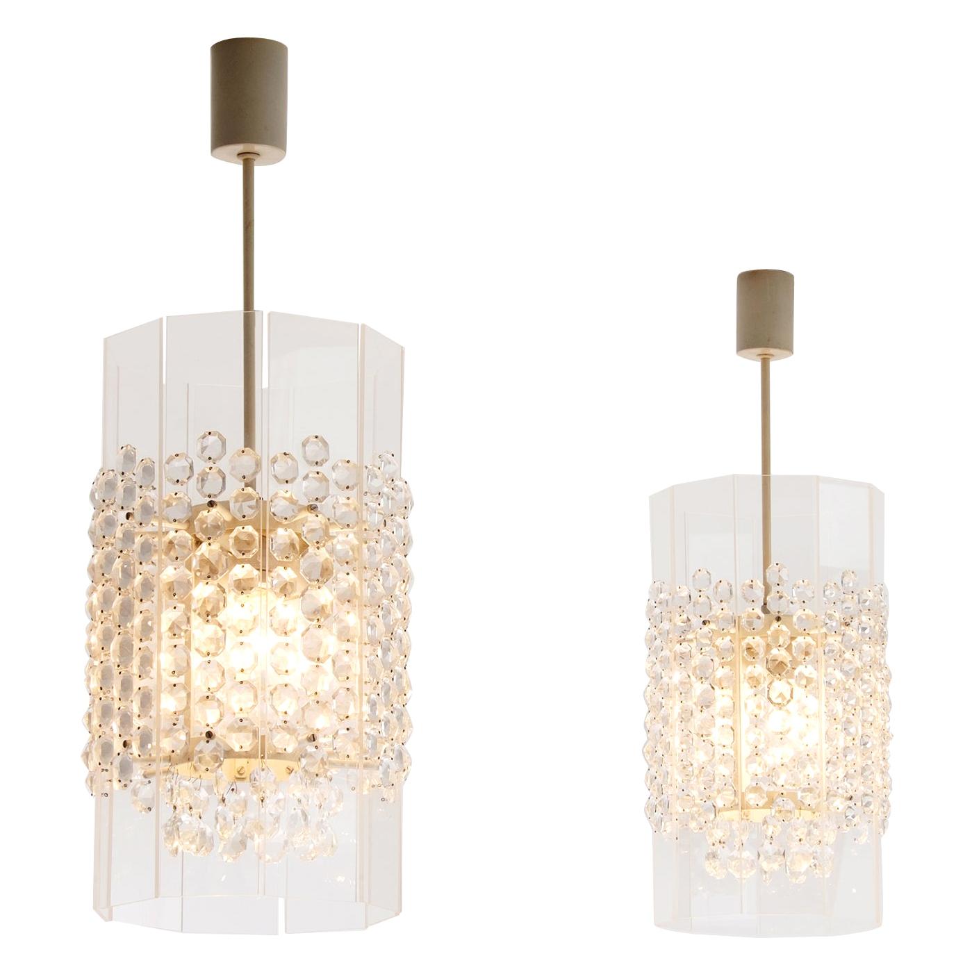 Large Set of Lucite and Cut Glass Pendants