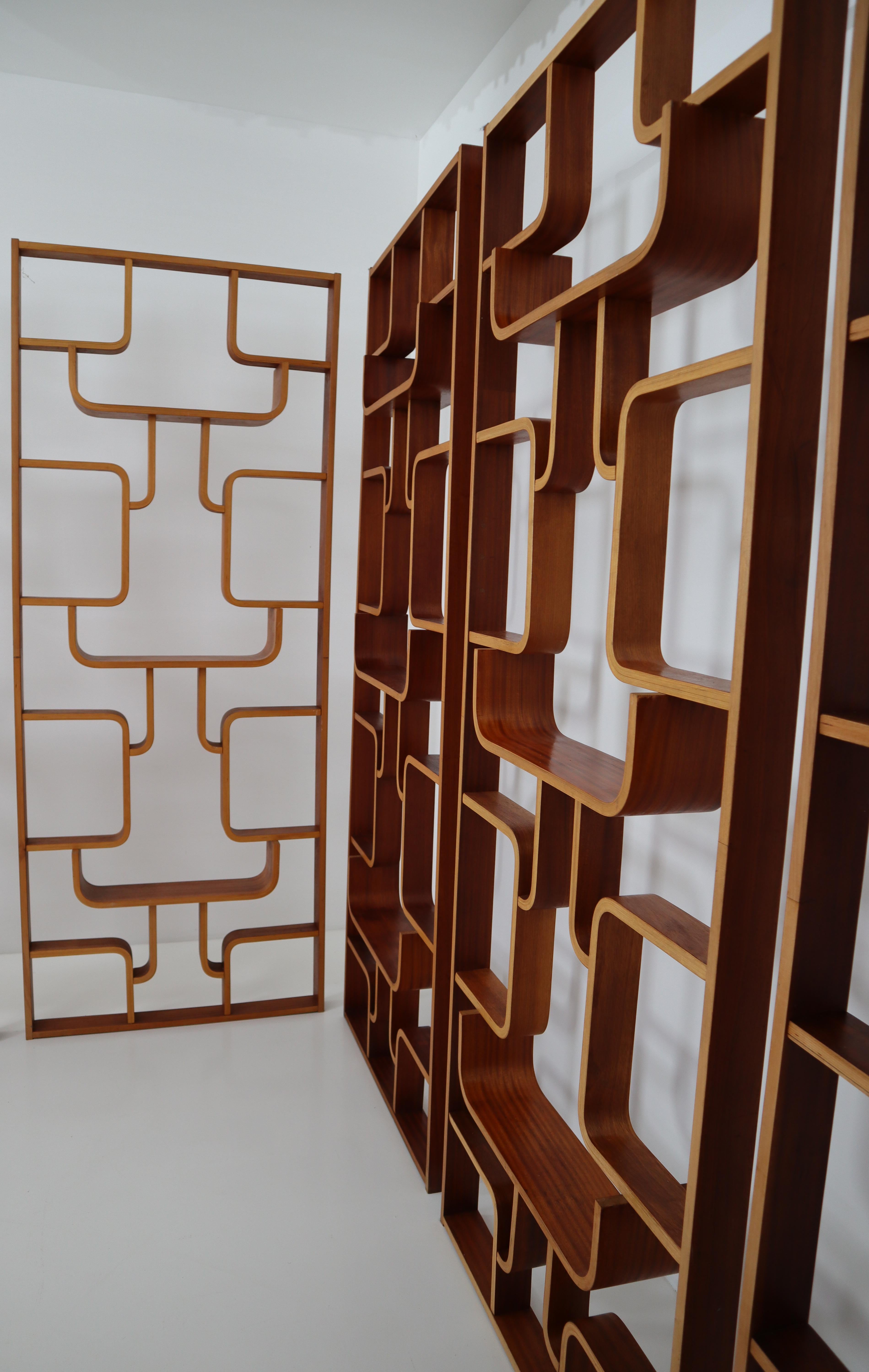 Large Set of Mahogany Color Midcentury Room Dividers in Bentwood, circa 1960s 5