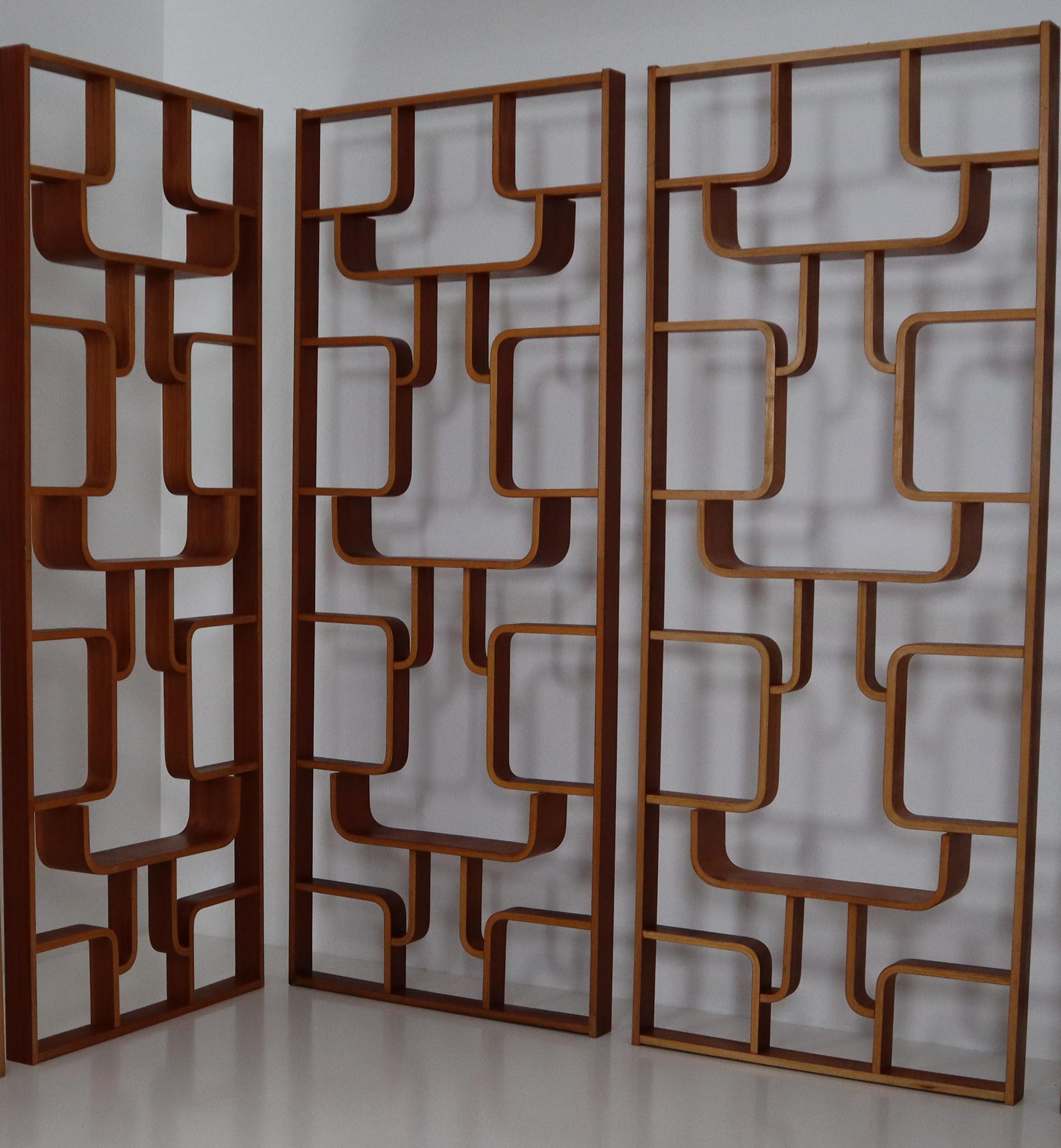 Large Set of Mahogany Color Midcentury Room Dividers in Bentwood, circa 1960s 6