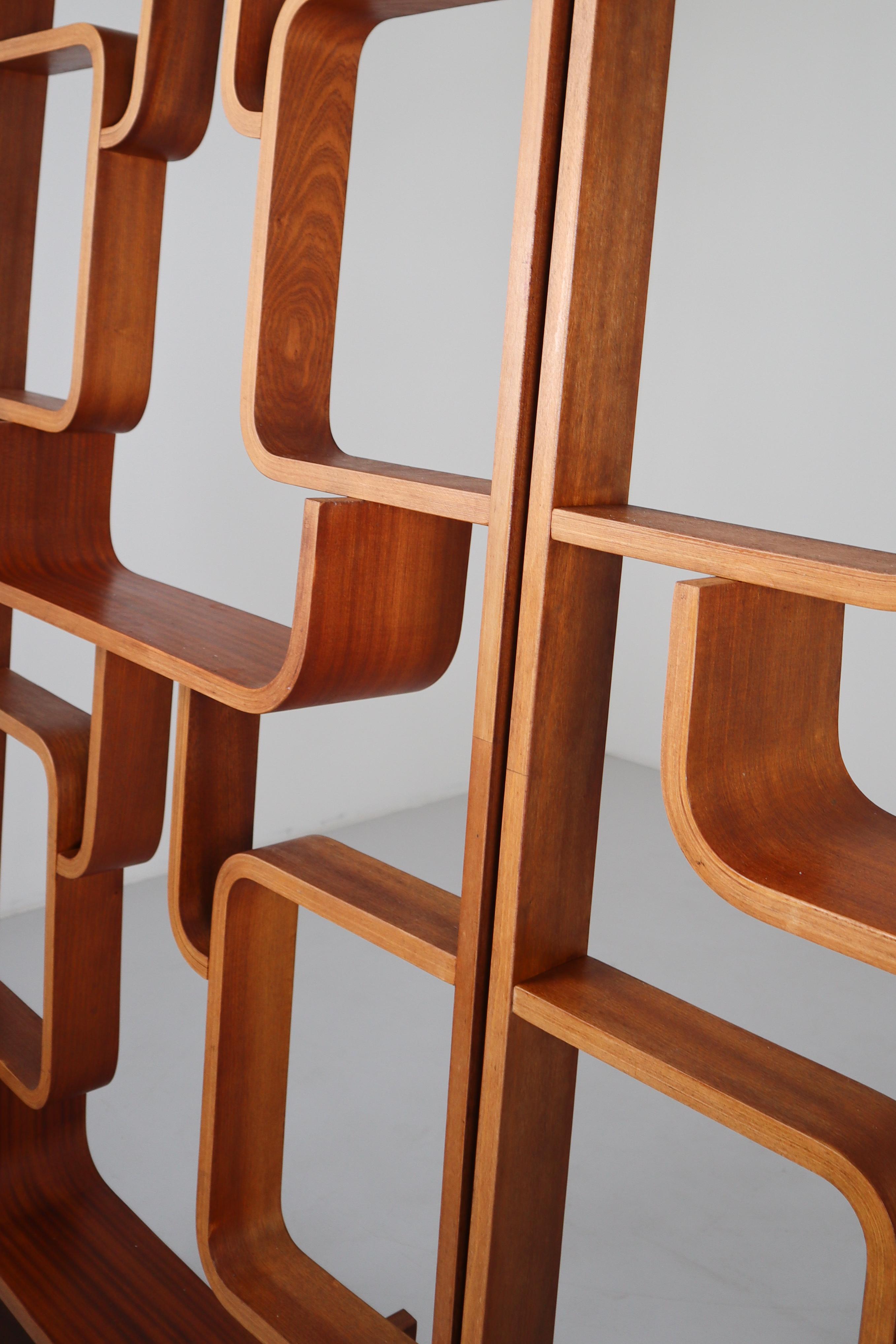 Large Set of Mahogany Color Midcentury Room Dividers in Bentwood, circa 1960s 9