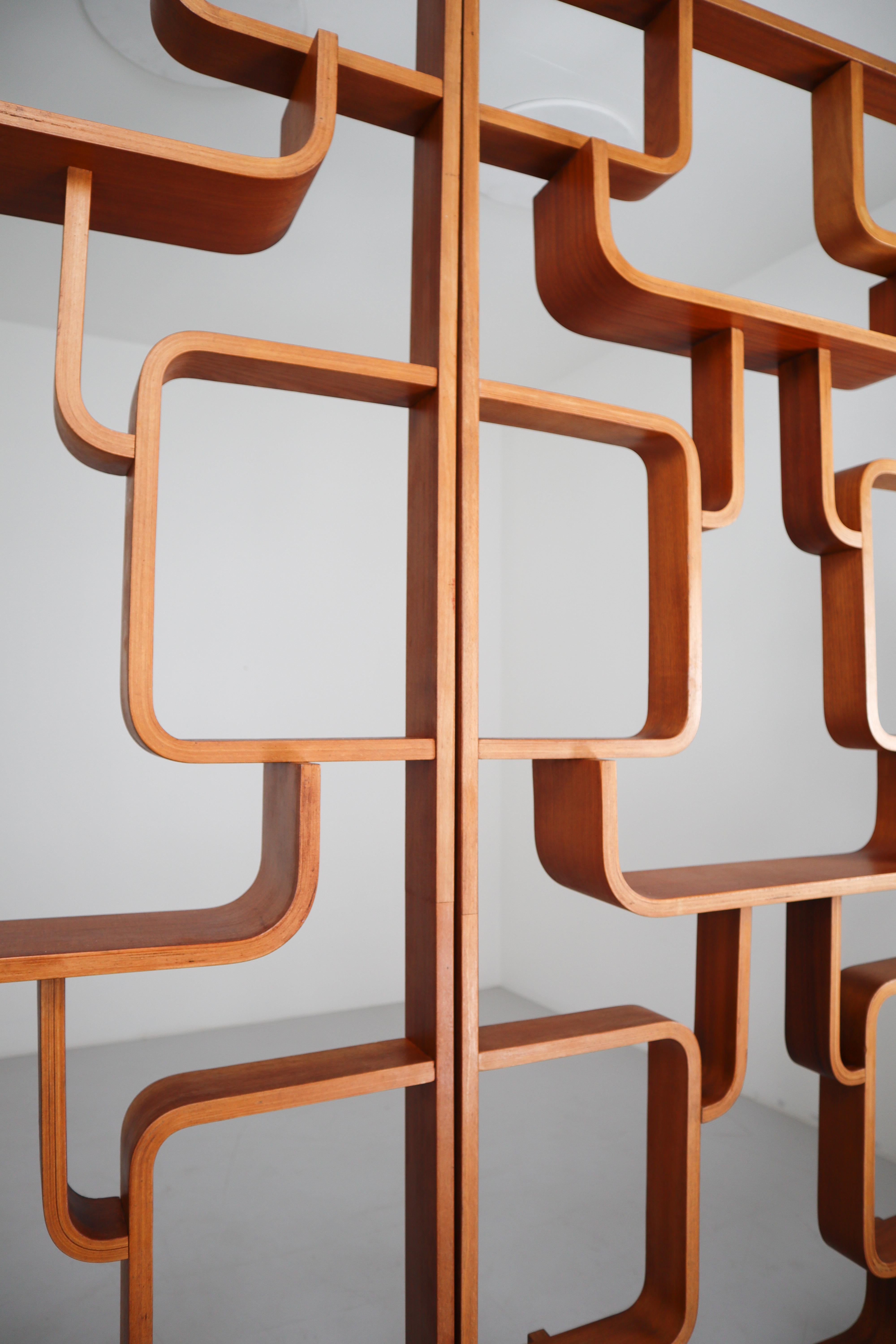 Large Set of Mahogany Color Midcentury Room Dividers in Bentwood, circa 1960s 10
