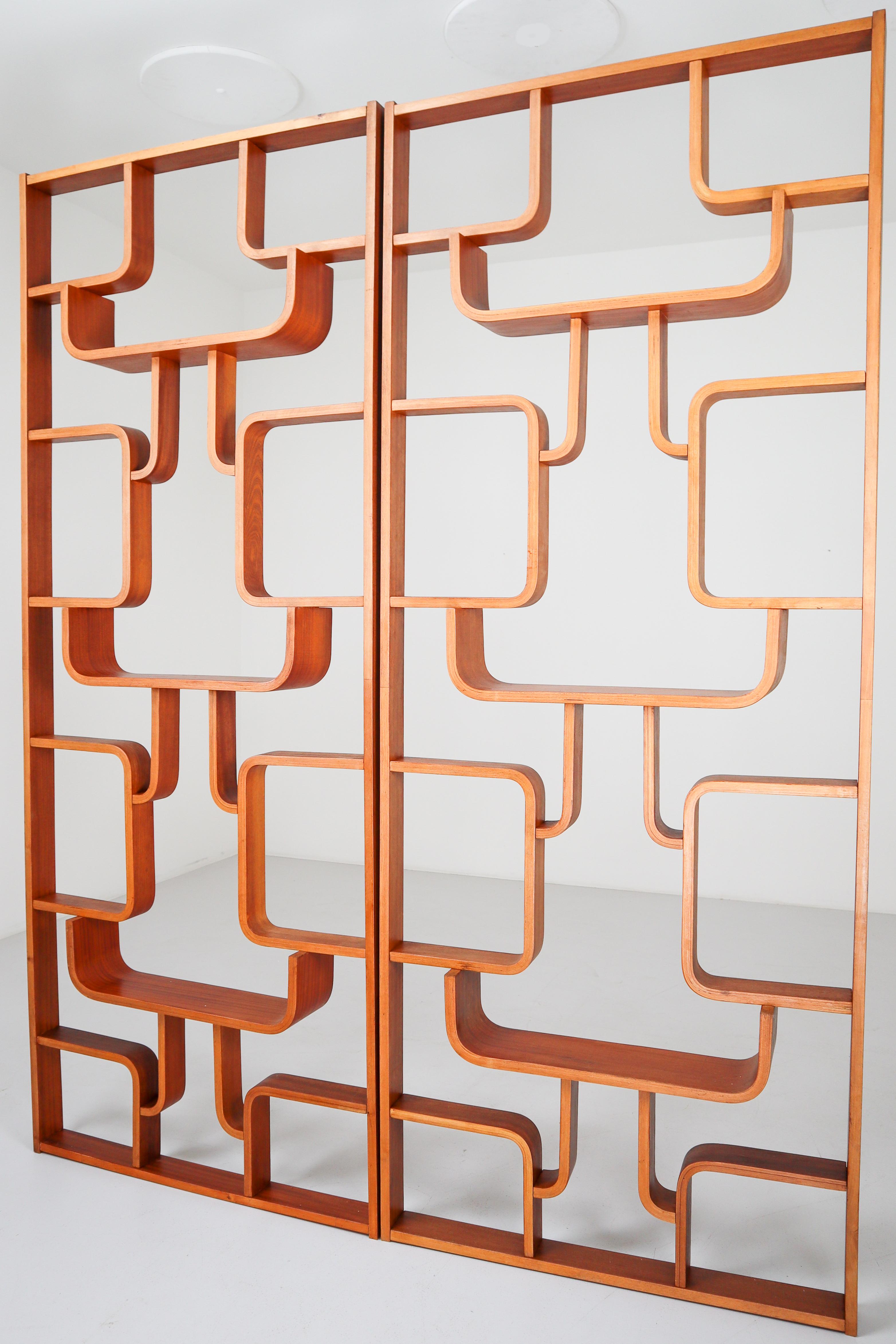 Large Set of Mahogany Color Midcentury Room Dividers in Bentwood, circa 1960s 11