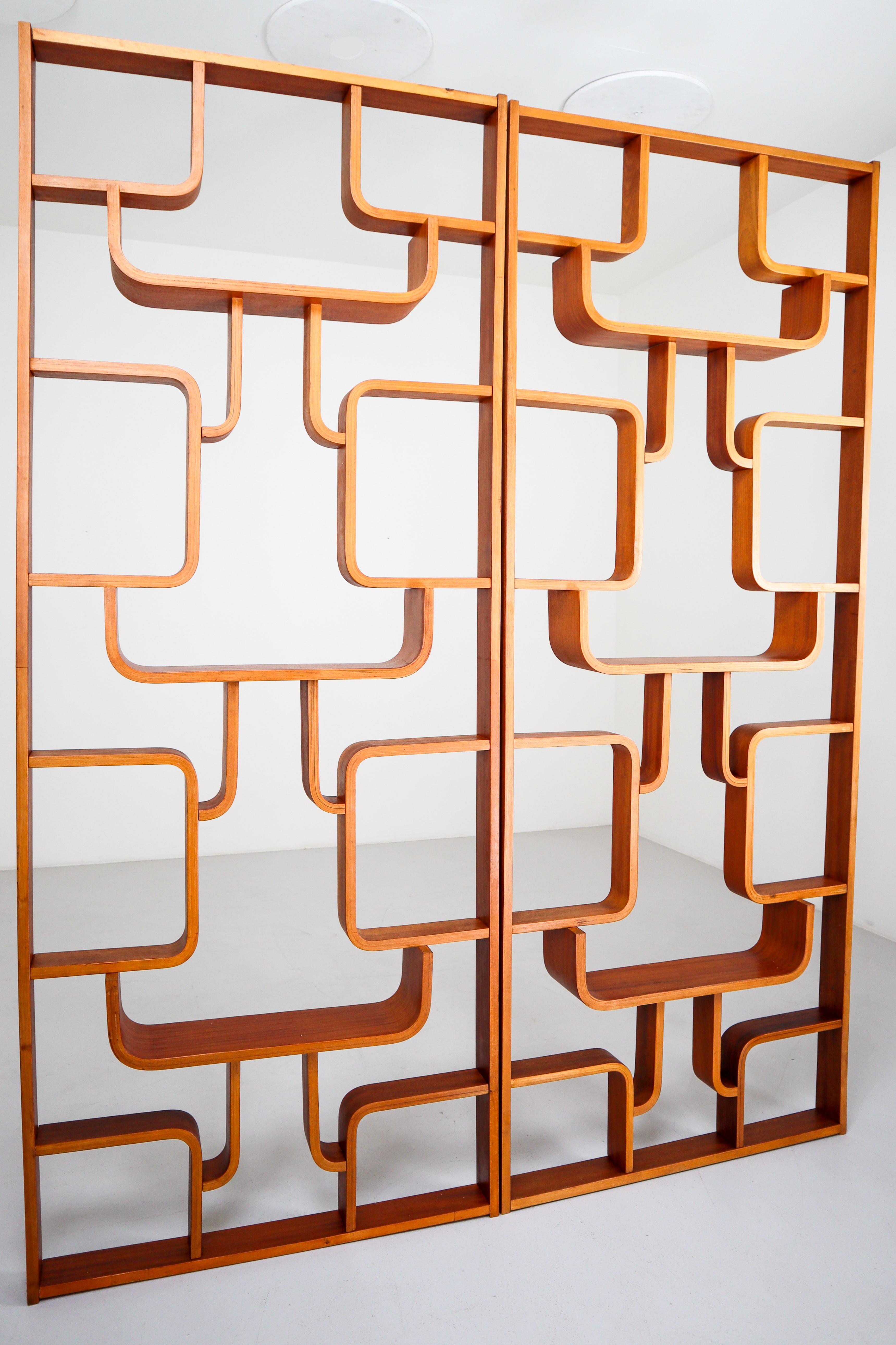 Large Set of Mahogany Color Midcentury Room Dividers in Bentwood, circa 1960s In Good Condition In Almelo, NL