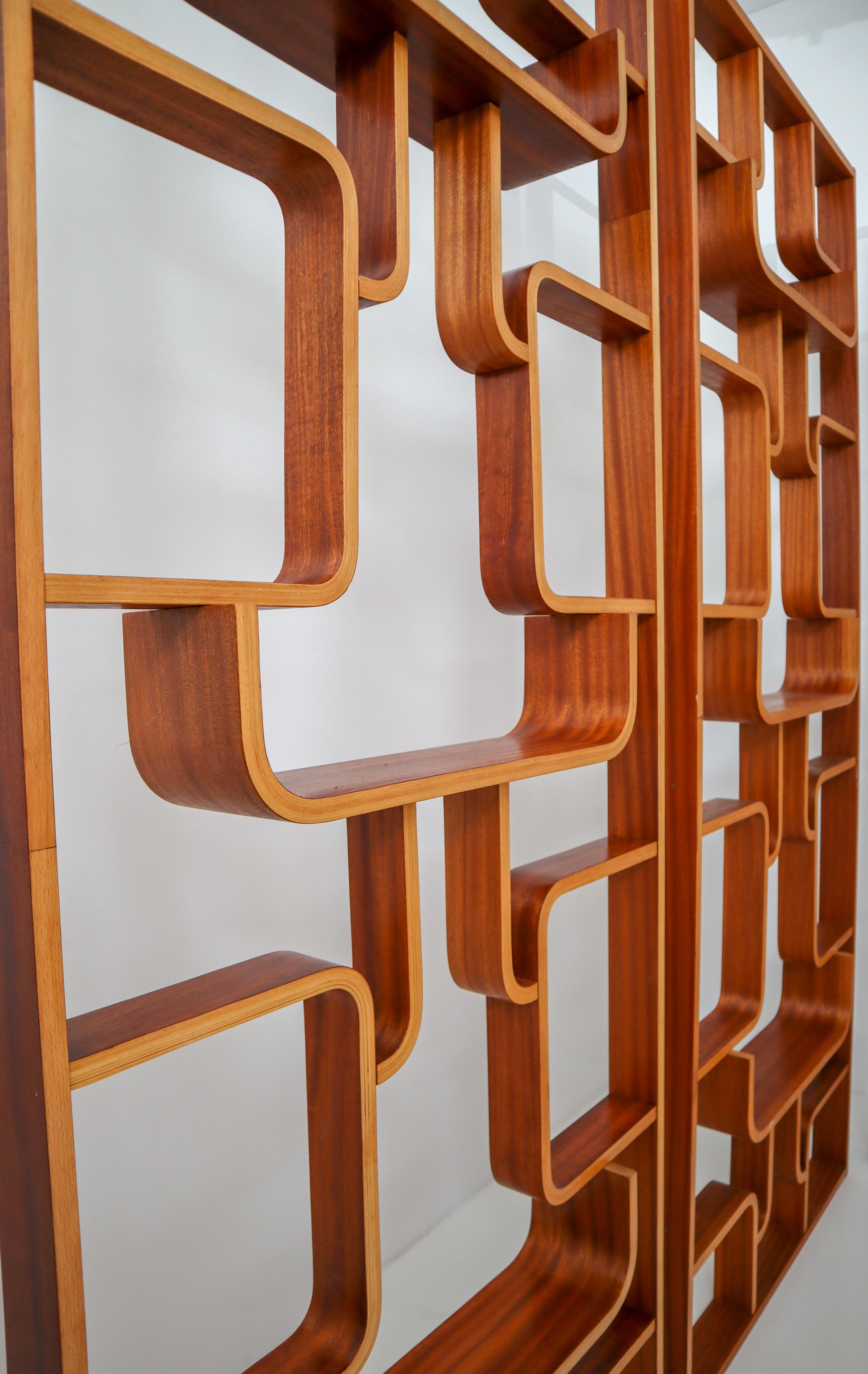 20th Century Large Set of Mahogany Color Midcentury Room Dividers in Bentwood, circa 1960s