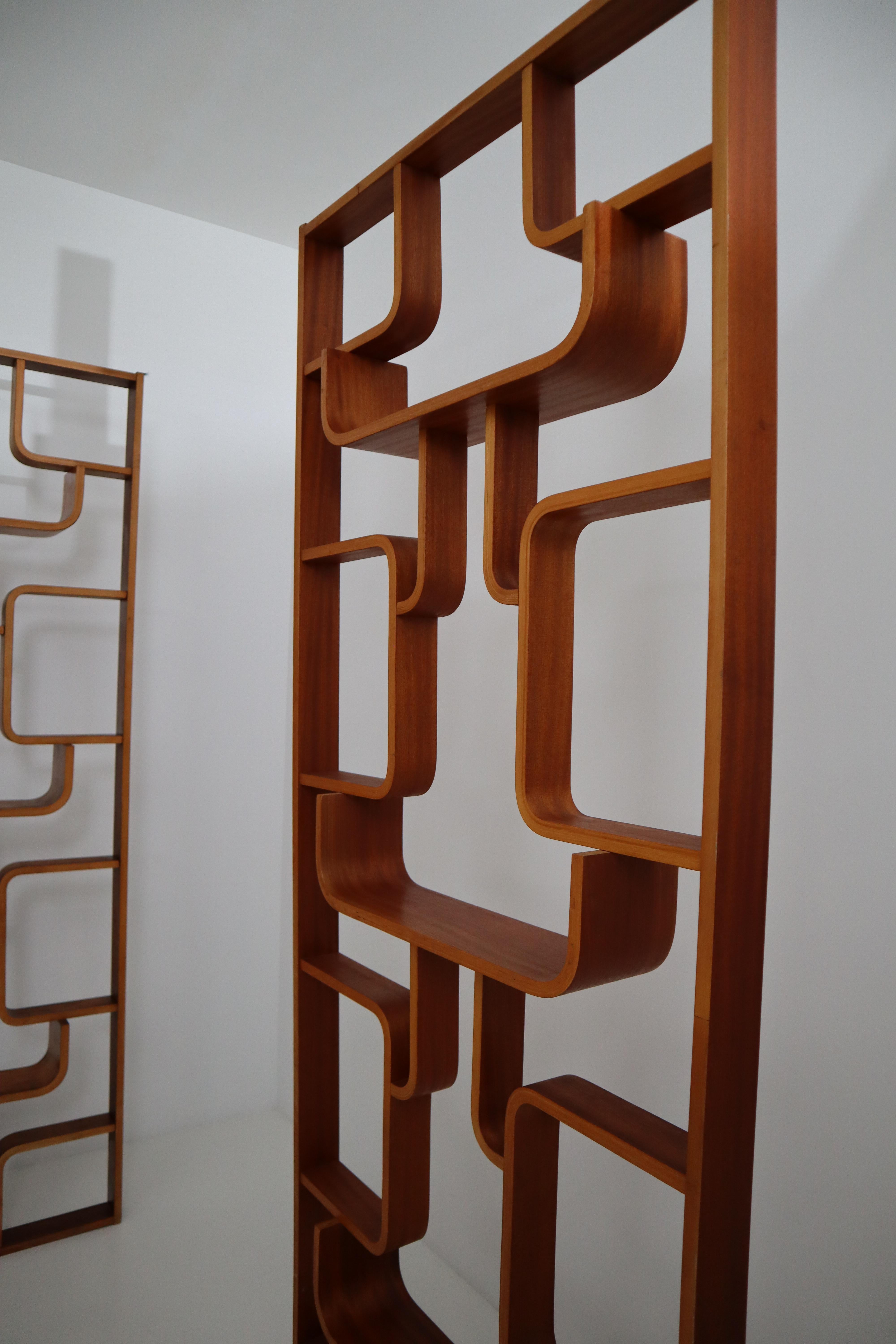 Ash Large Set of Mahogany Color Midcentury Room Dividers in Bentwood, circa 1960s