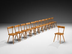 Large Set of Mid-Century Modern Dining Chairs in Blonde Wood