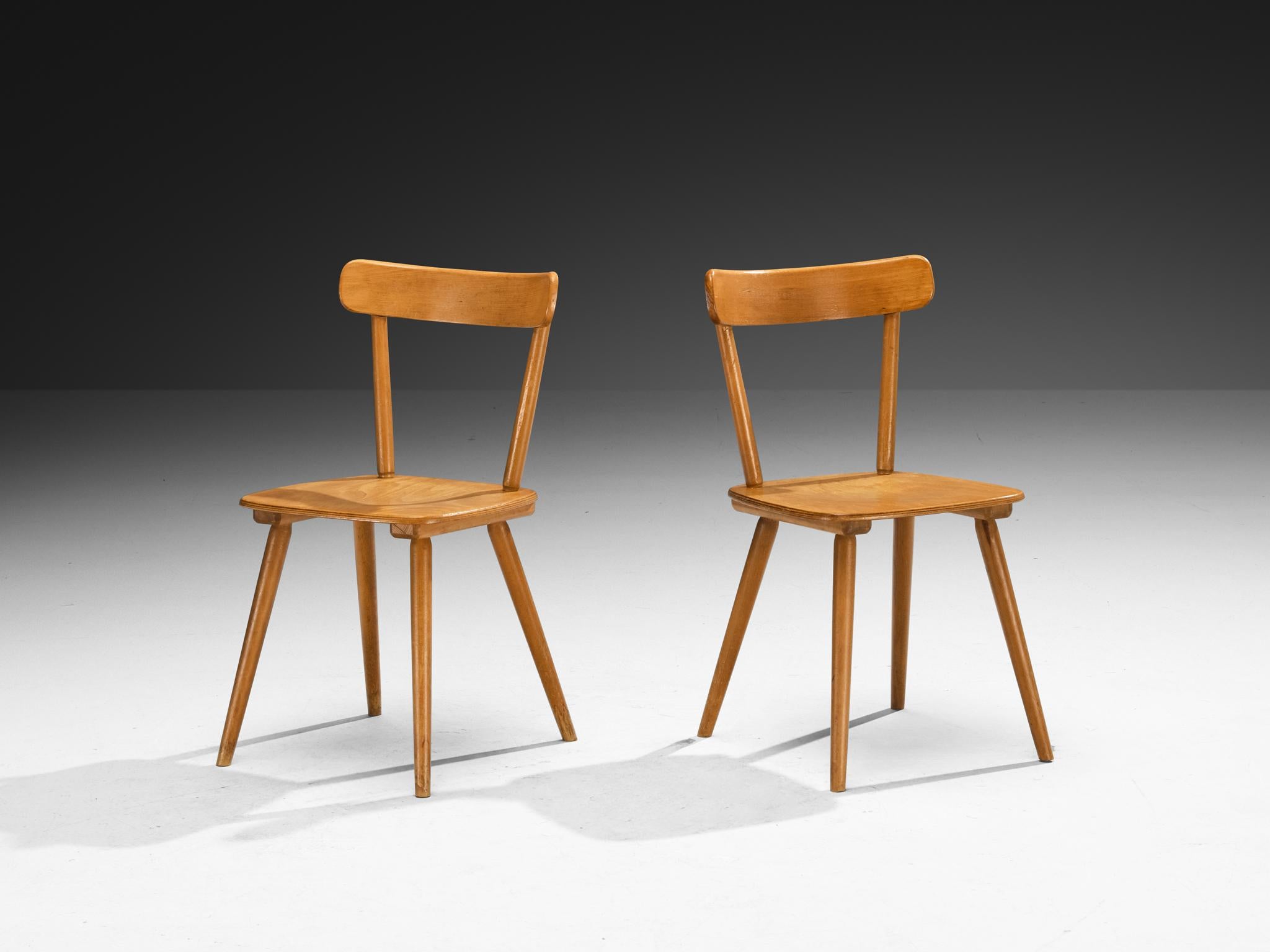 European Large Set of Mid-Century Modern Dining Chairs in Blonde Wood For Sale
