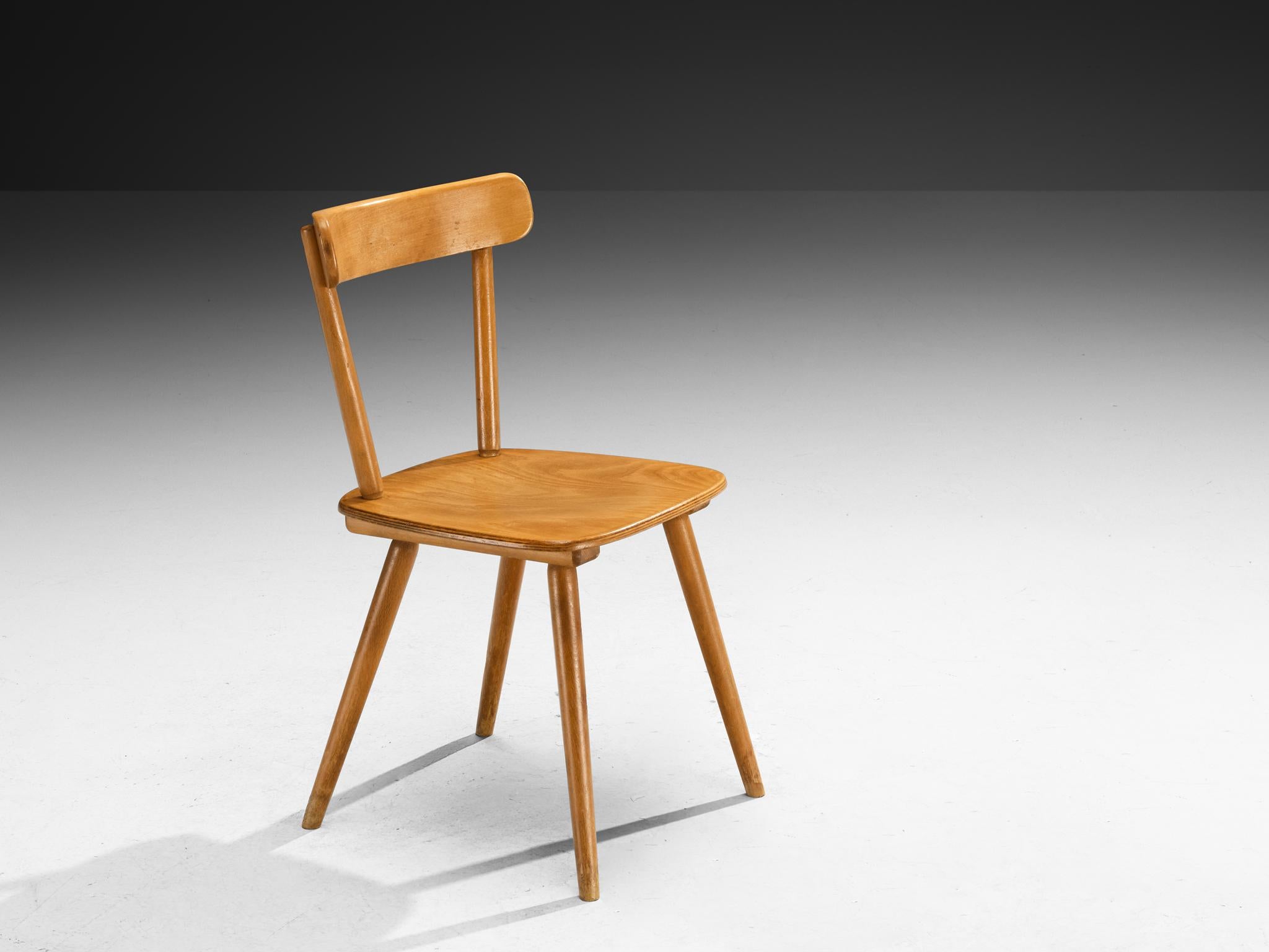 Mid-20th Century Large Set of Mid-Century Modern Dining Chairs in Blonde Wood For Sale
