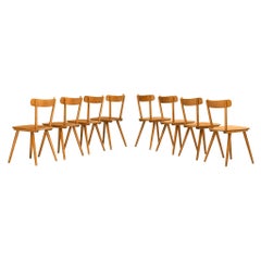 Large Set of Mid-Century Modern Dining Chairs in Blonde Wood