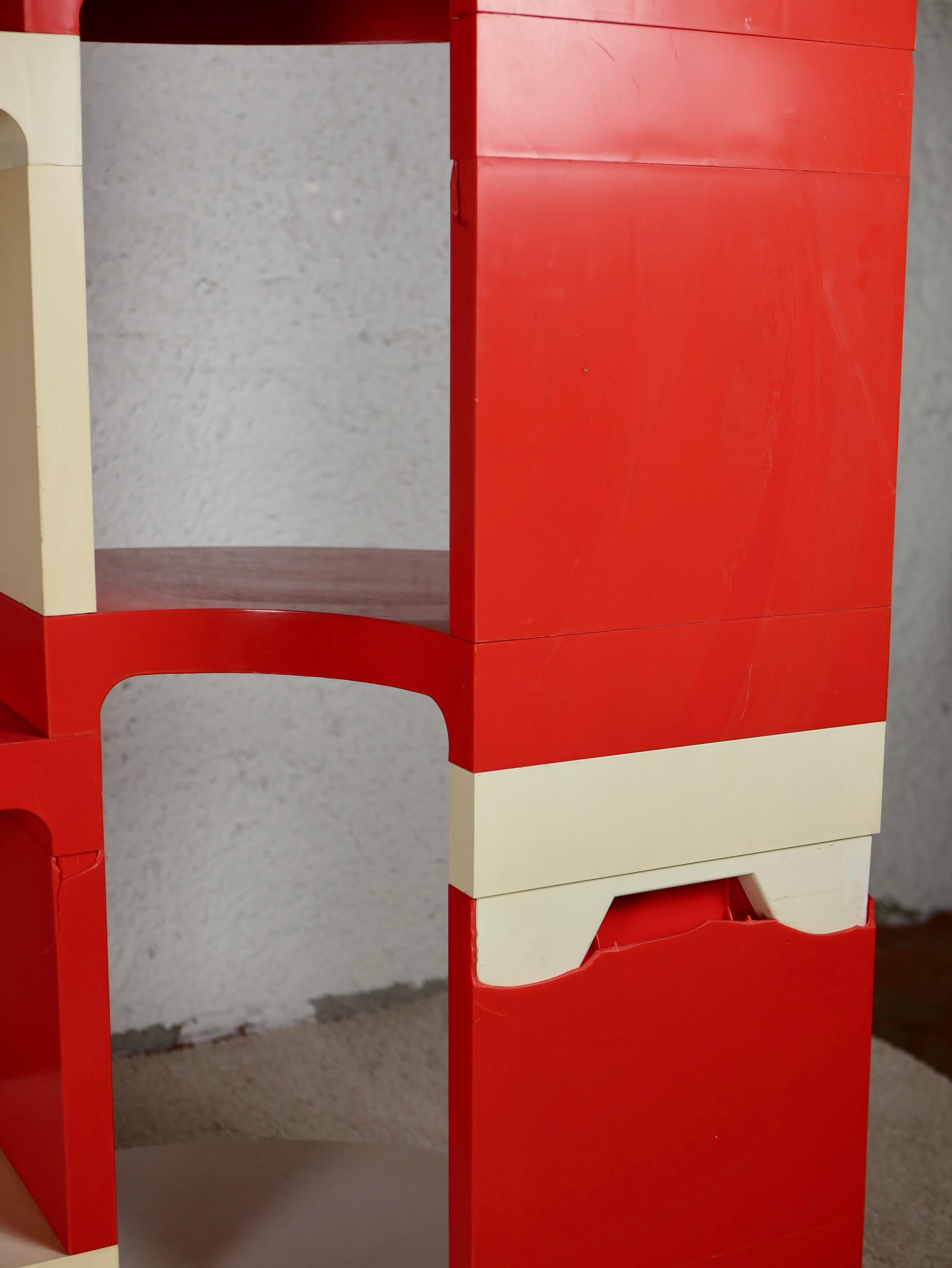 Large set of modular red and white shelves by Prisunic, France, 1970s 5