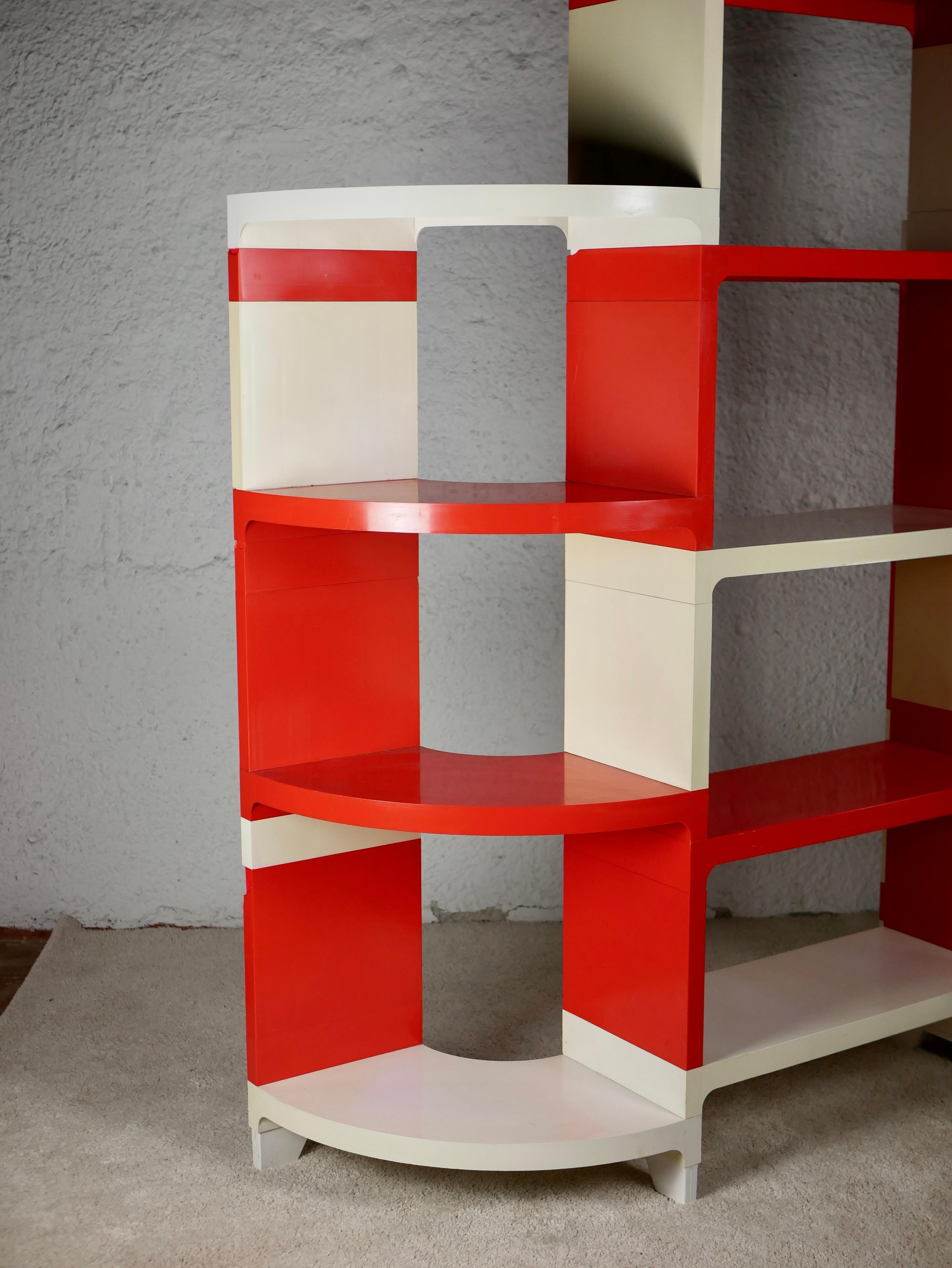 French Large set of modular red and white shelves by Prisunic, France, 1970s