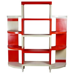 Grand ensemble d'étagères modulaires rouges et blanches par Prisunic, France, 1970