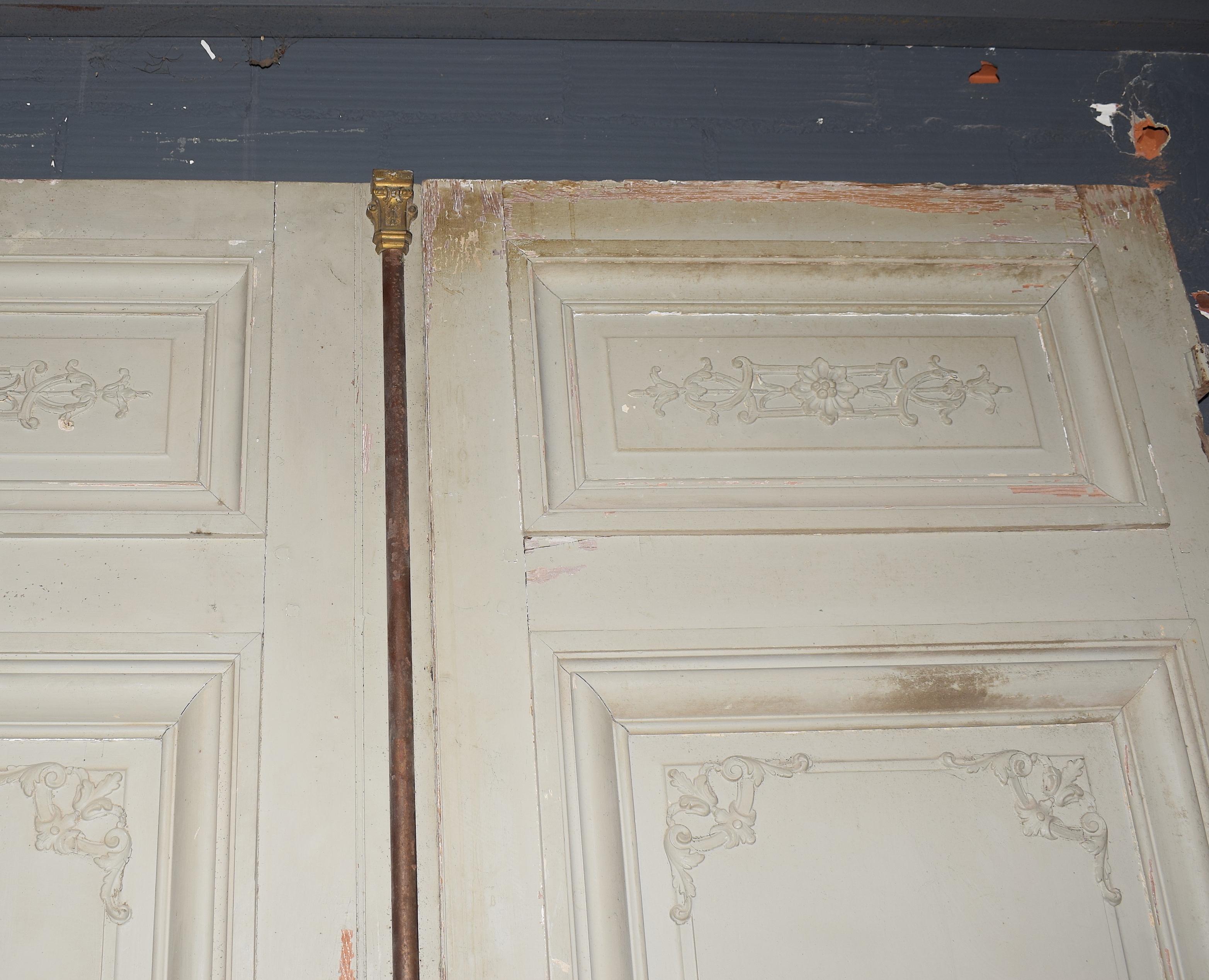 Large Set of Napoleon III French Antique Exterior Doors with Carved Panels For Sale 13