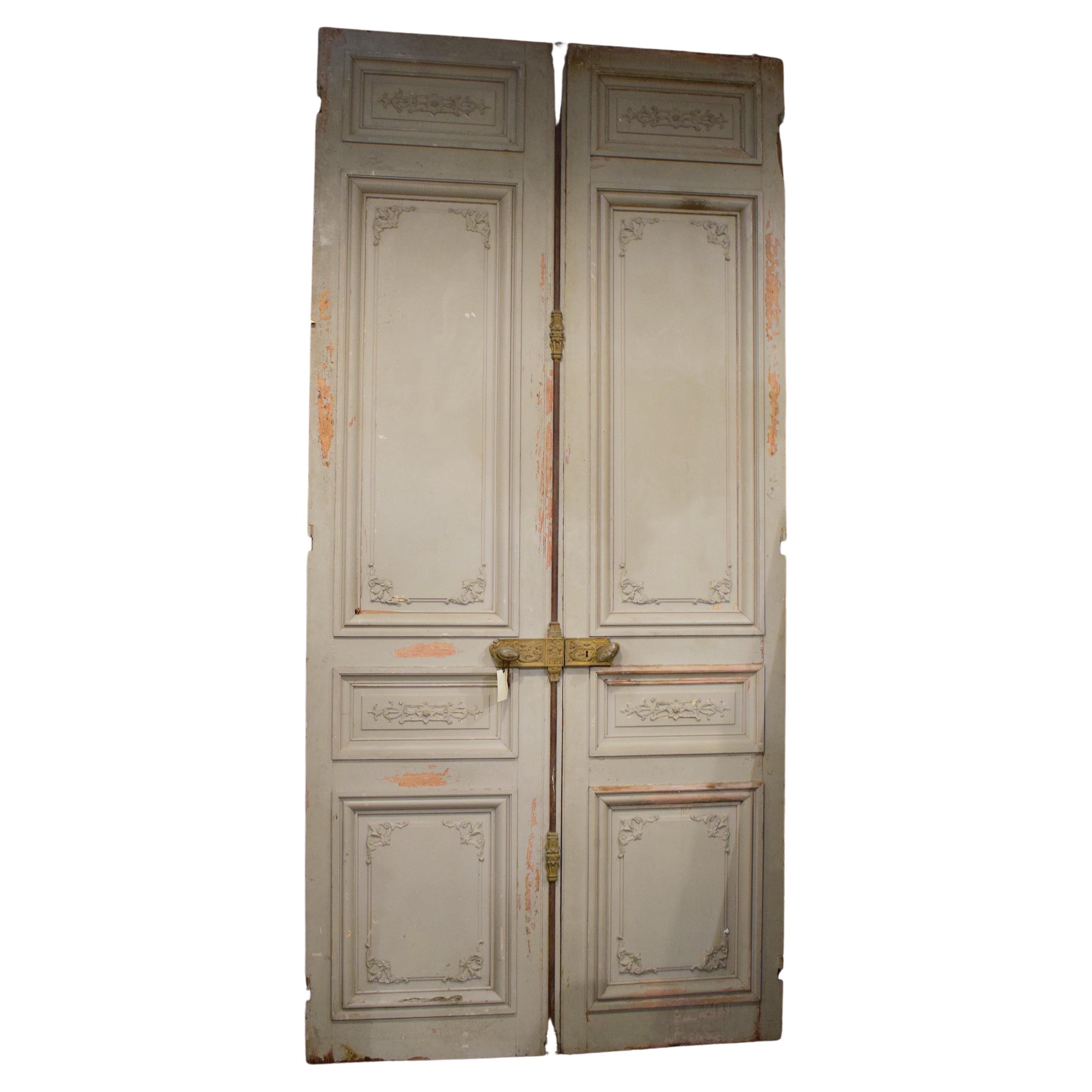 Large Set of Napoleon III French Antique Exterior Doors with Carved Panels