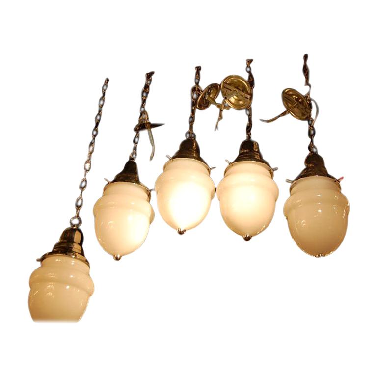 Large Set Of Opaline Glass Light Fixtures For Sale