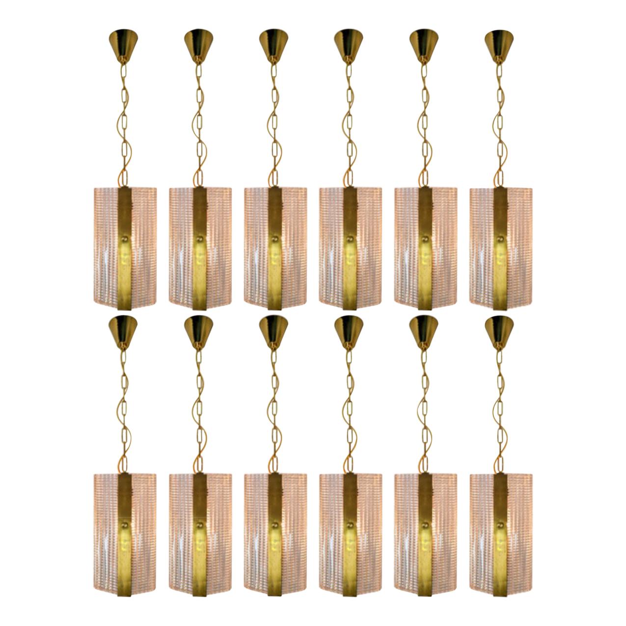 Large Set of Pendants in Brass and Art-Glass, Europe, 1970s