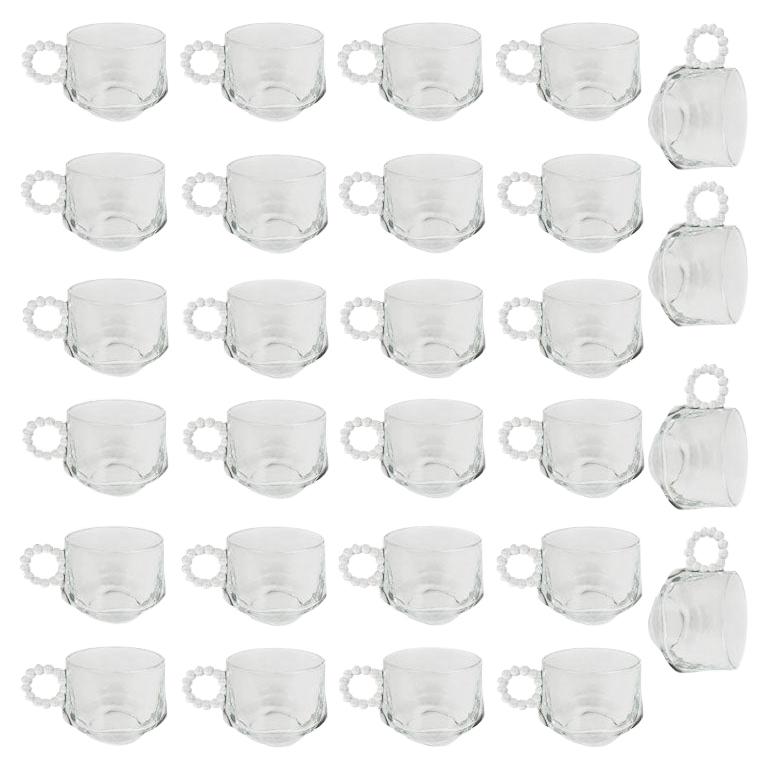Large Set of Punch or Eggnog Glass Cups with Bubble Handles, Set of 28 For Sale