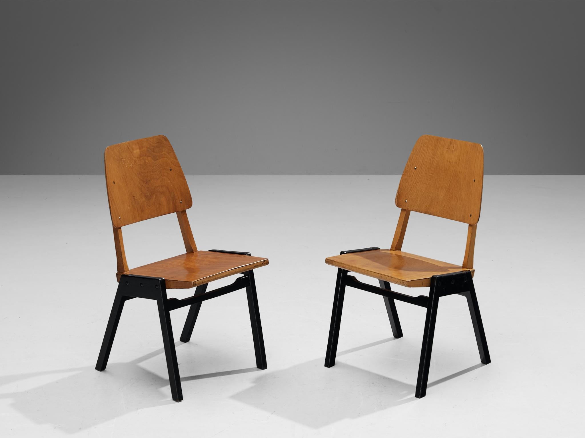 Mid-Century Modern Large Set of Roland Rainer Dining Chairs in Wood  For Sale