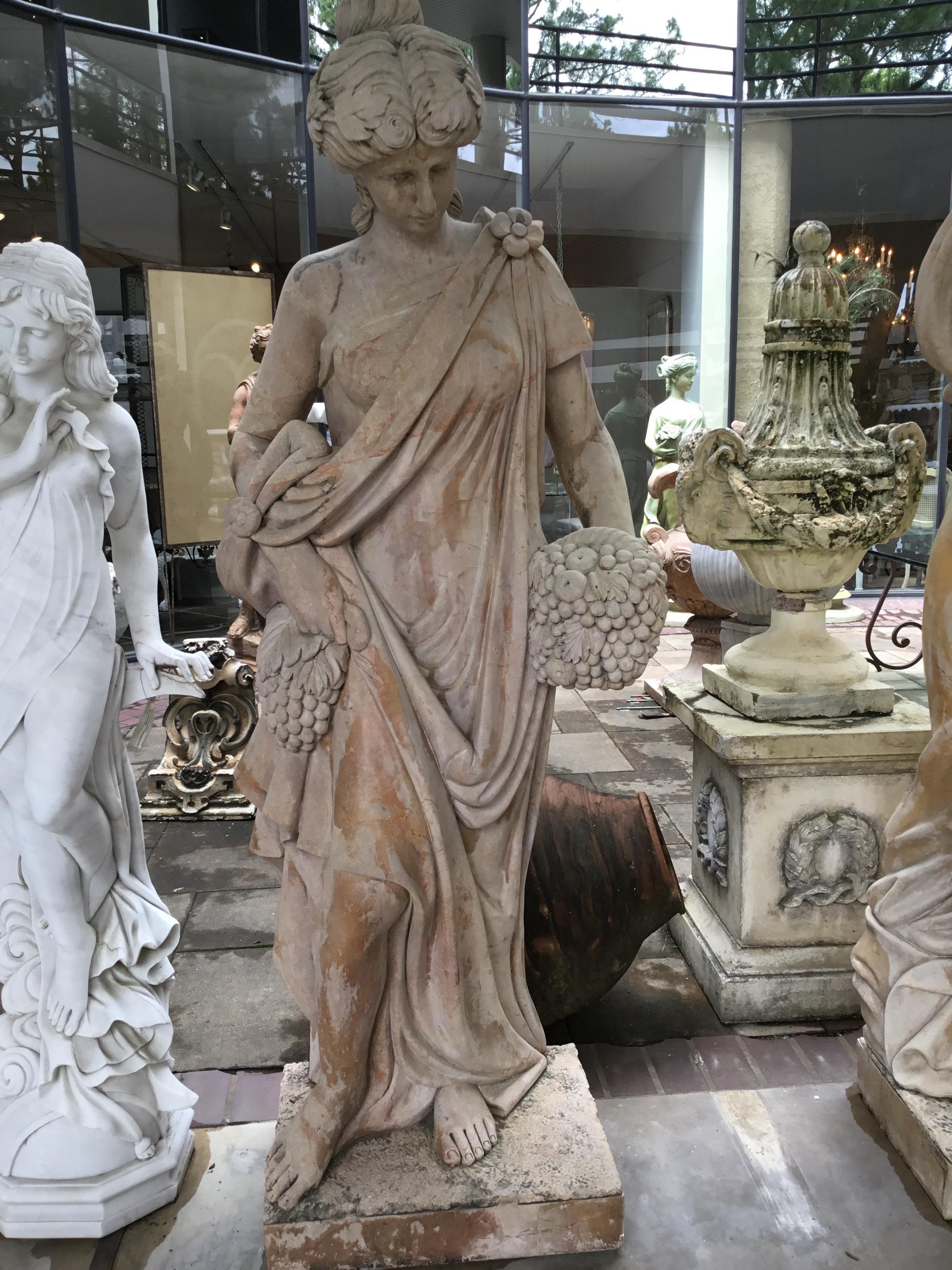 Baroque Large Set of Roman Style Hand Carved Sienna Marble Statues of the Four Seasons