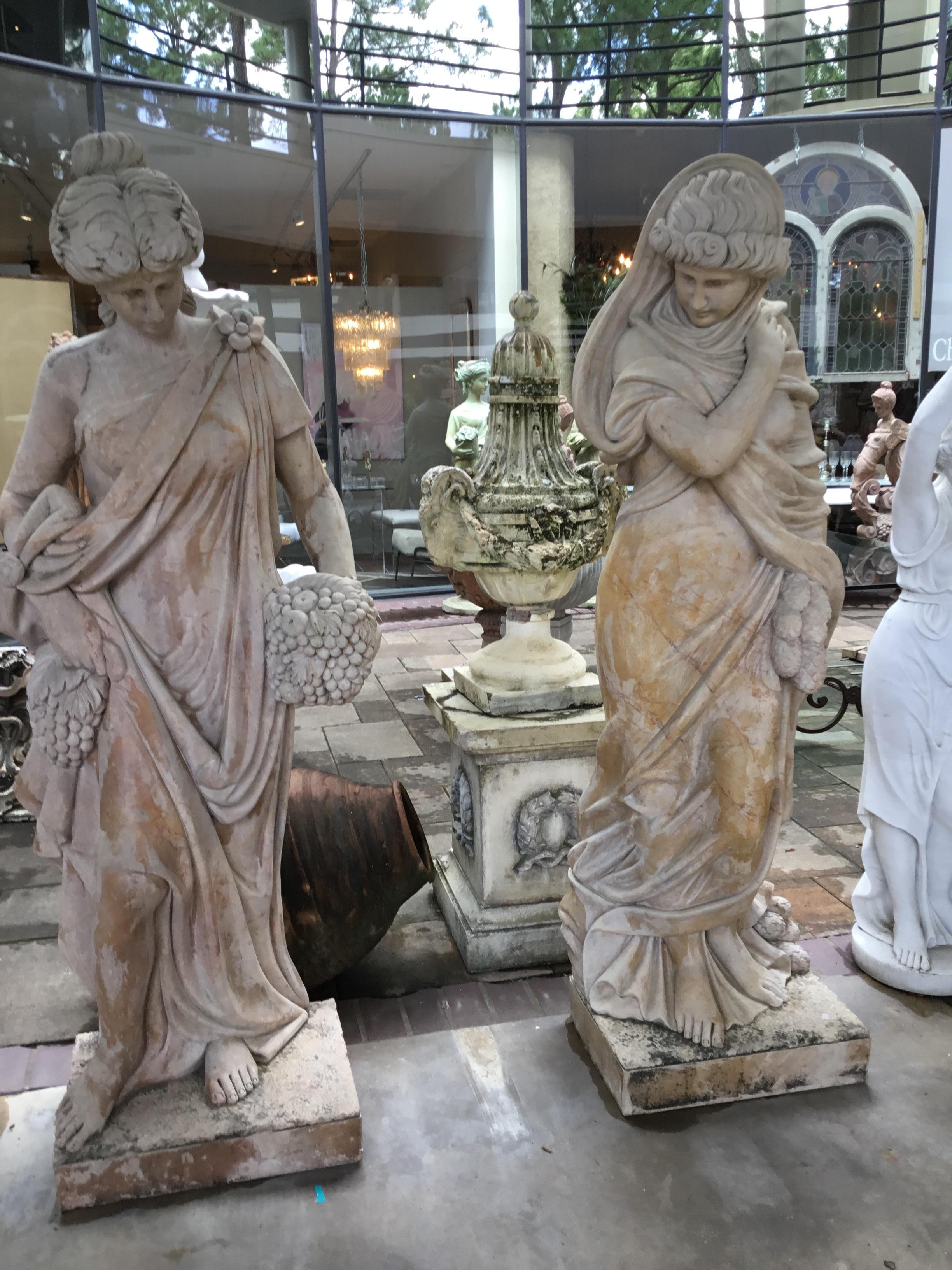 Large Set of Roman Style Hand Carved Sienna Marble Statues of the Four Seasons 1
