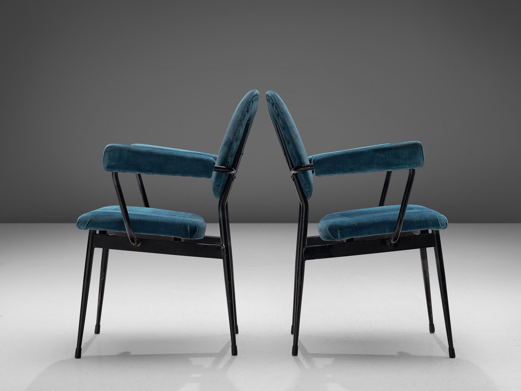 Large Set of Six Blue Velvet Italian Chairs 2