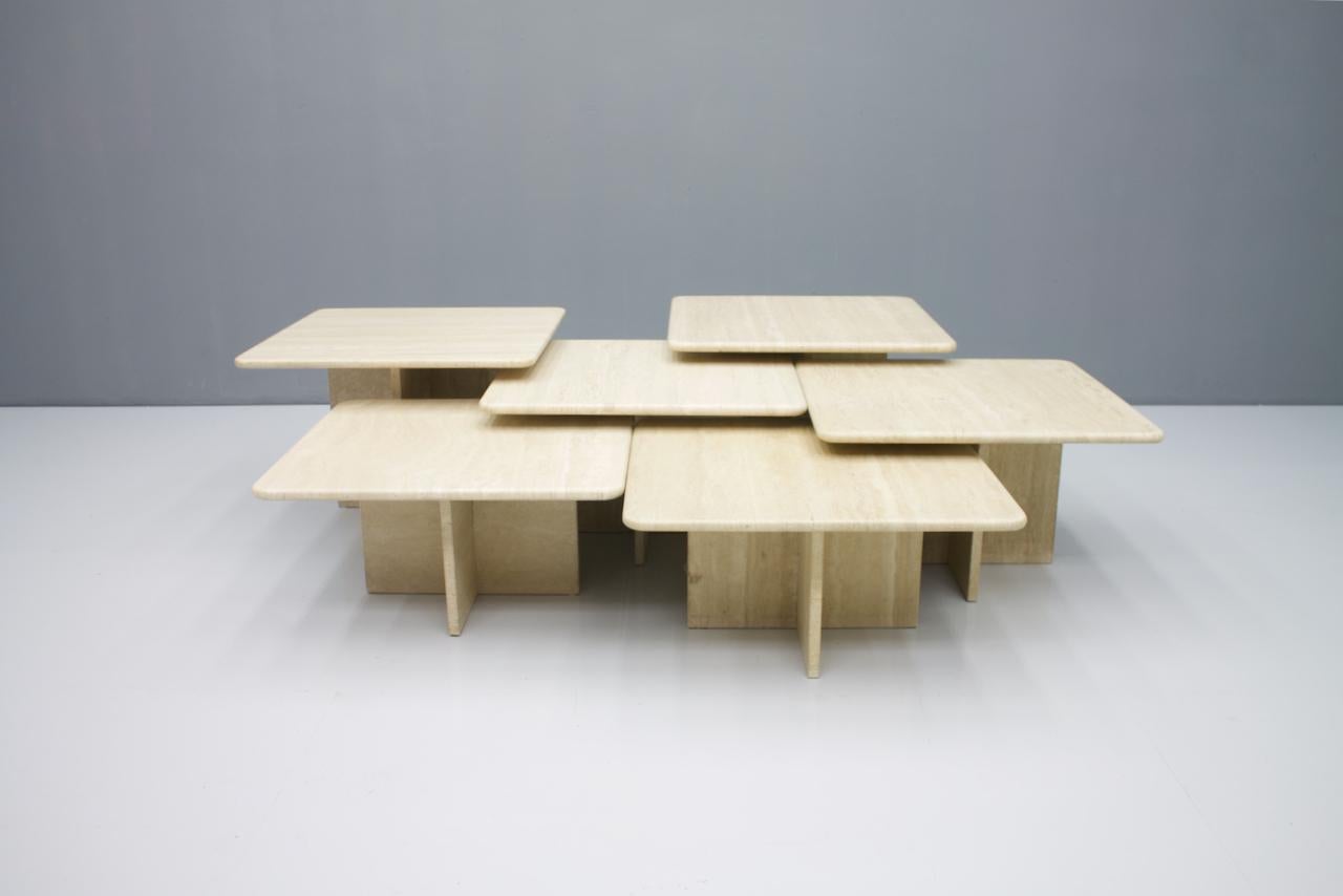 Large Set of Six Travertine Side or Coffee Tables, Italy, 1970s 4