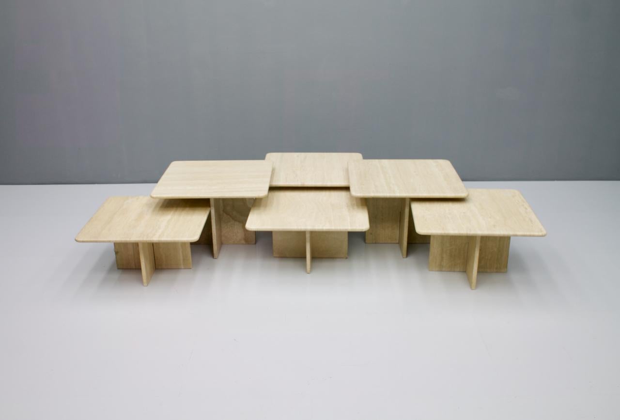 Italian Large Set of Six Travertine Side or Coffee Tables, Italy, 1970s