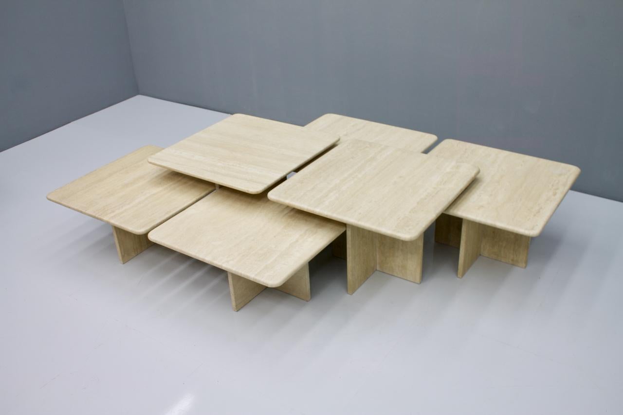 Large Set of Six Travertine Side or Coffee Tables, Italy, 1970s In Good Condition In Frankfurt / Dreieich, DE