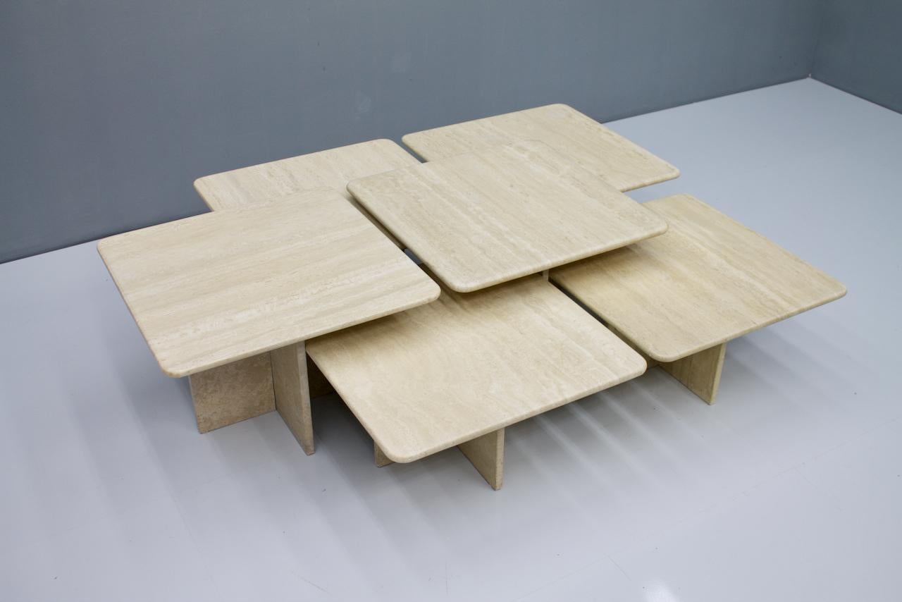 Late 20th Century Large Set of Six Travertine Side or Coffee Tables, Italy, 1970s
