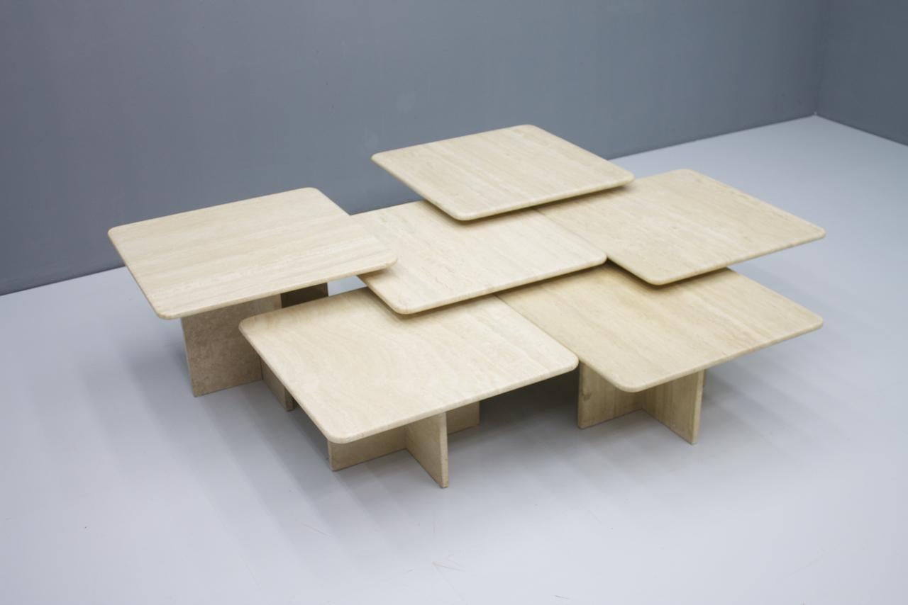 Large Set of Six Travertine Side or Coffee Tables, Italy, 1970s 1