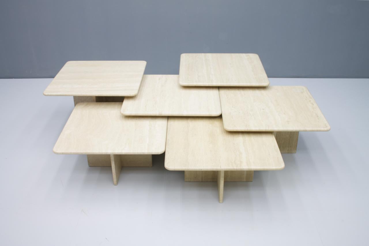 Large Set of Six Travertine Side or Coffee Tables, Italy, 1970s 2