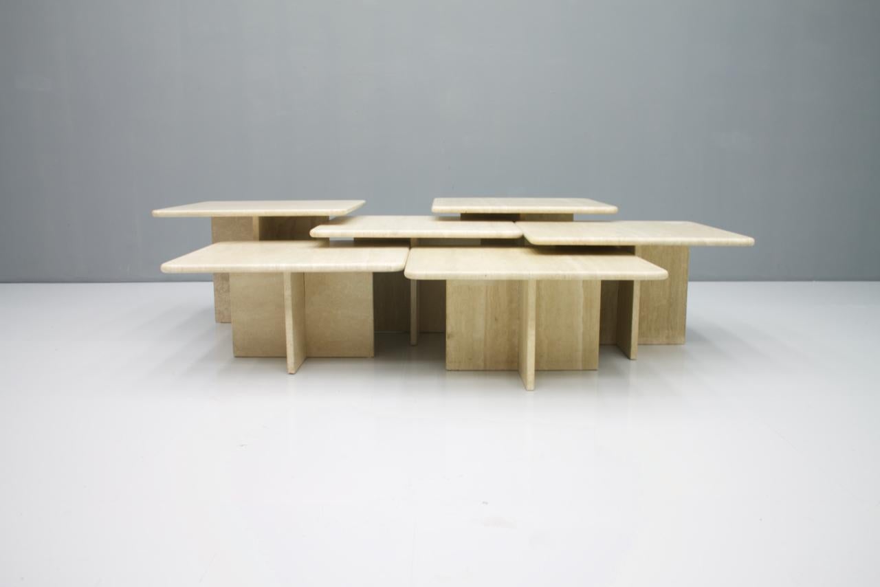 Large Set of Six Travertine Side or Coffee Tables, Italy, 1970s 3