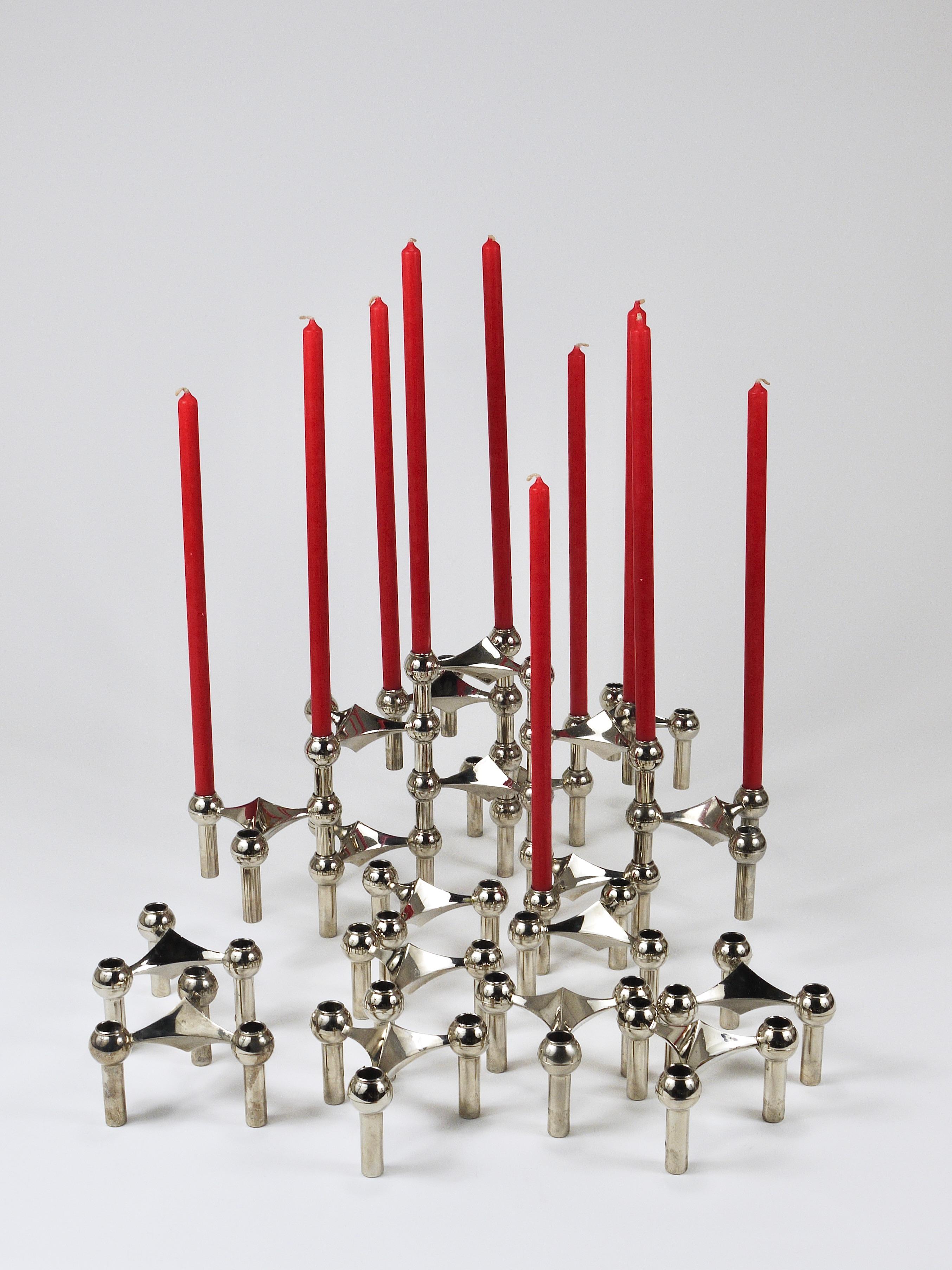 Mid-Century Modern Large Set of Stoff Nagel Sculptural Stackable Candleholders with Candles, 1960s For Sale