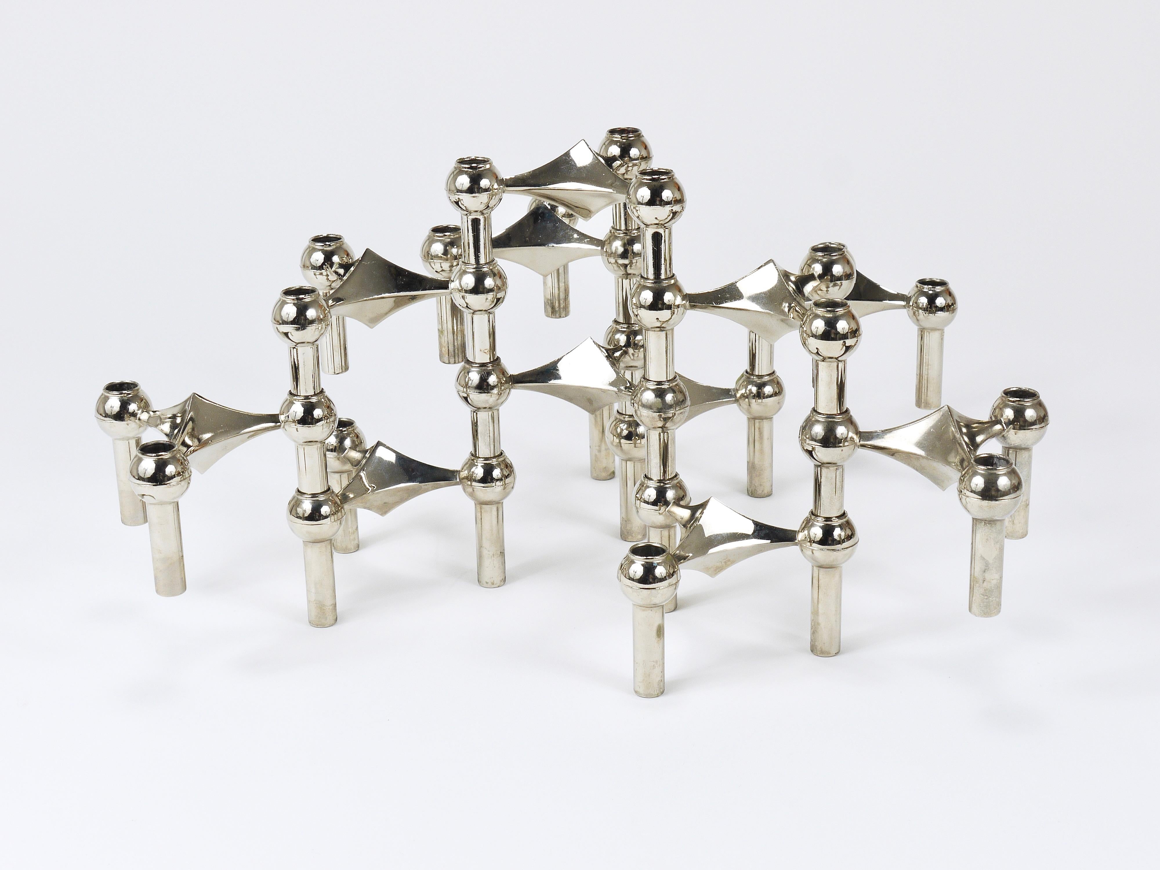 Metal Large Set of Stoff Nagel Sculptural Stackable Candleholders with Candles, 1960s For Sale